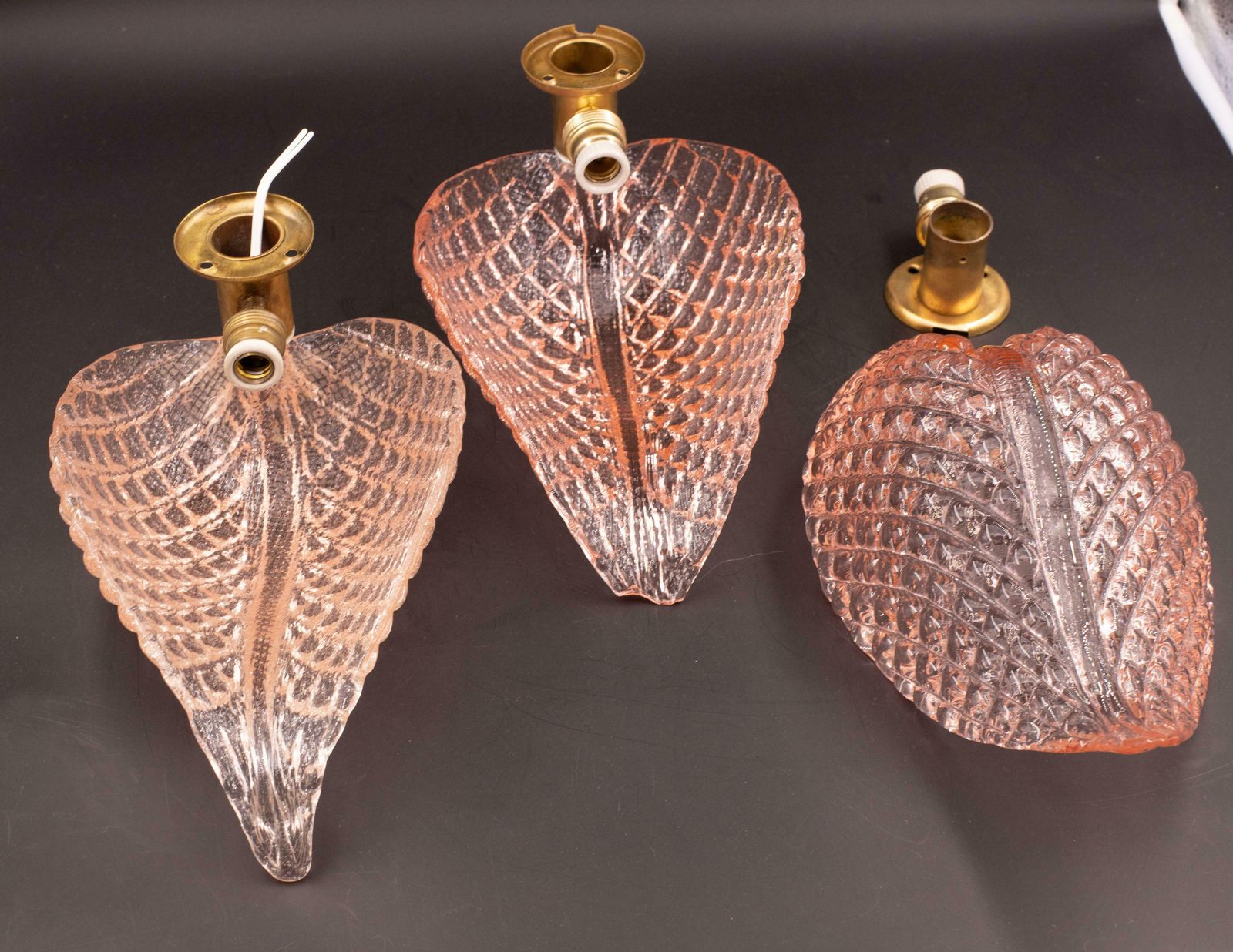 Lighting Set Of 2 Wall Light Pink Jewel Murano Glass Leave By Barovier E Toso, 1950s photo
