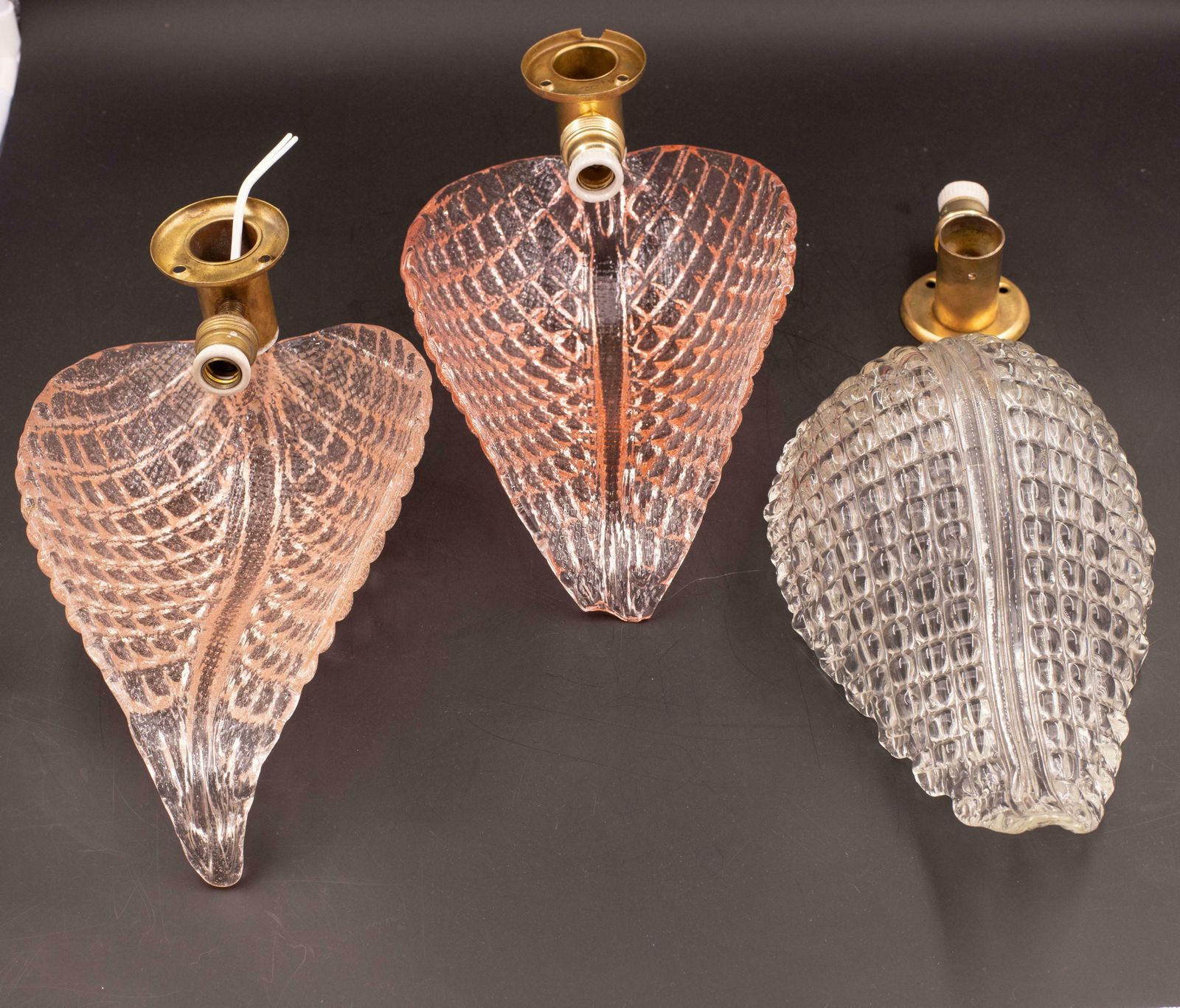 3019.0 Set Of 2 Wall Light Pink Jewel Murano Glass Leave By Barovier E Toso, 1950s photo