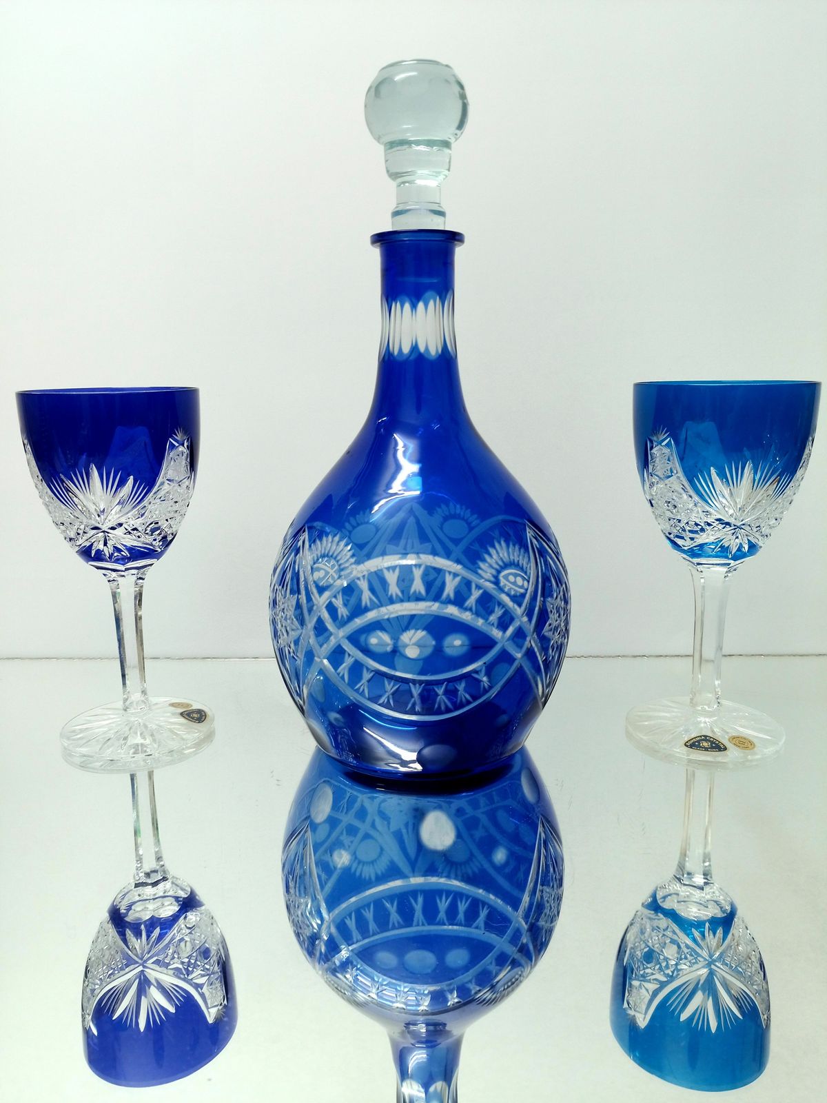 Home Decor Decanter And 5 Lead Colorful Glasses / Bohemia Crystal photo