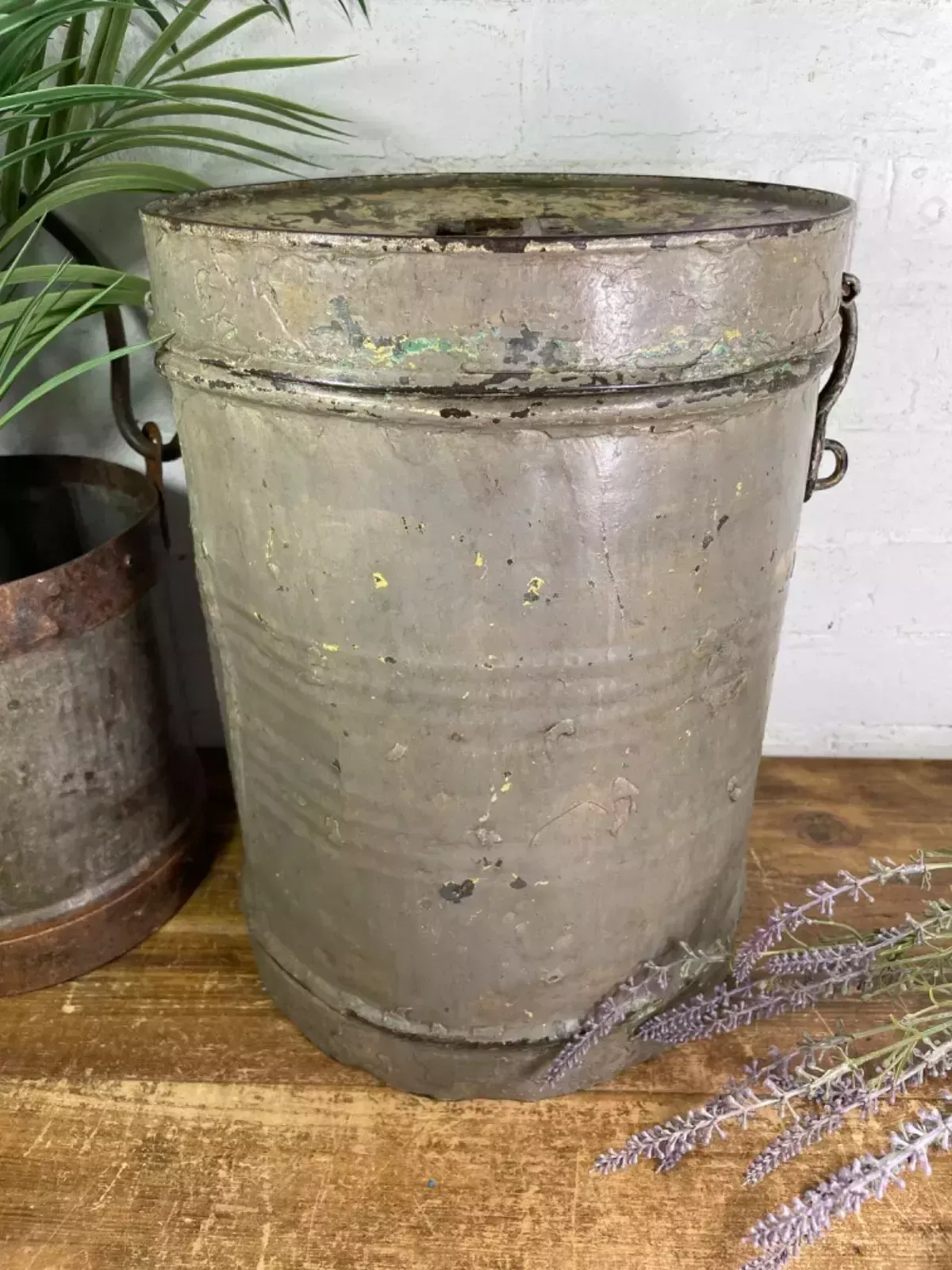 Vintage Indian Industrial Galvanised Metal Rice Grain Storage Drum Bin Cannister photo 66.0