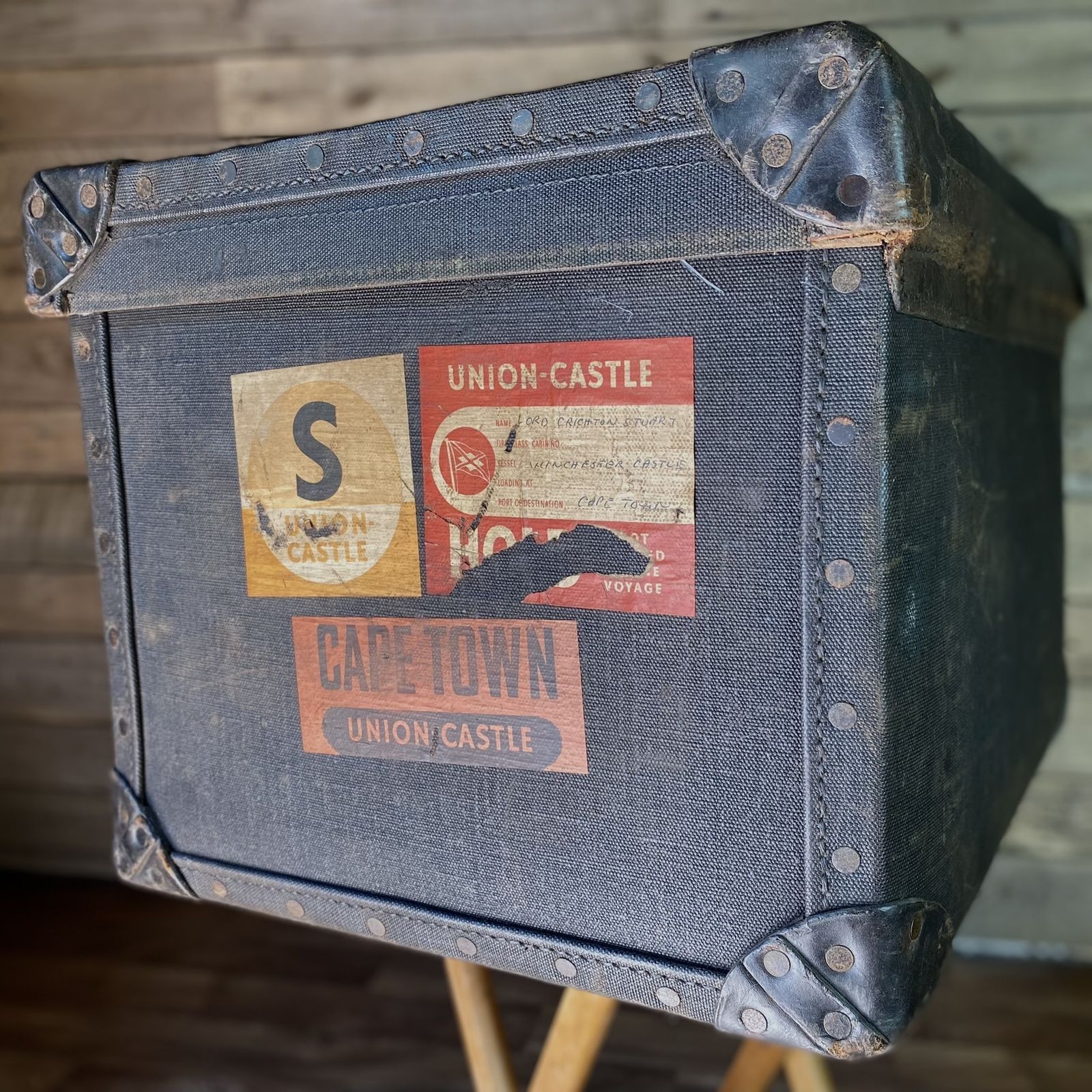 photo for sale Antique Edwardian Vintage Luggage Trunk Dress Hat Storage Box  Original Key  Leather & Brass Details  Historical Interest