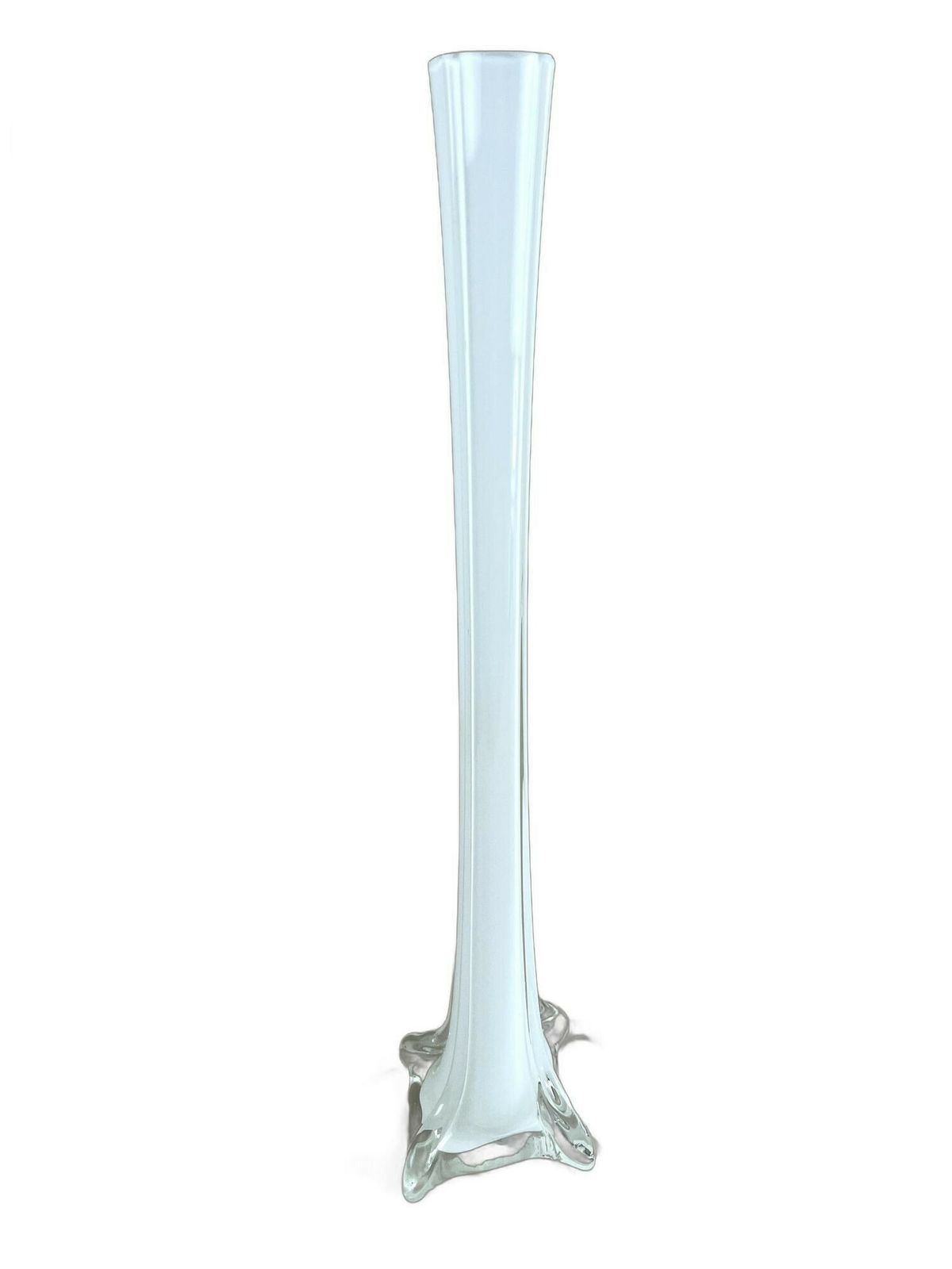 20th Century White/ Clear Murano Glass Long Neck Vase, Italy Ca. 1960