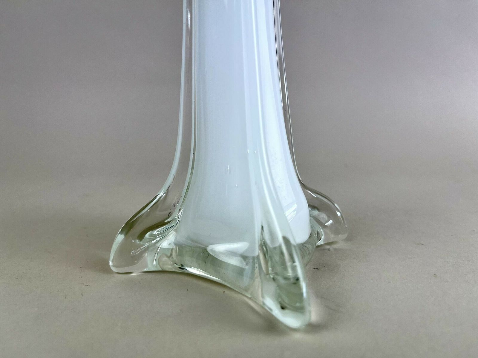 20th Century White/ Clear Murano Glass Long Neck Vase, Italy Ca. 1960 photo Home Decor