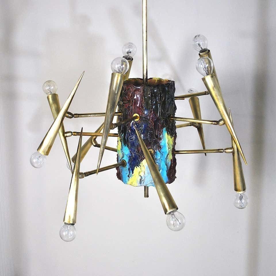Leonardi Leoncillo Italian Chandelier, 1950s For Lumi photo vintage