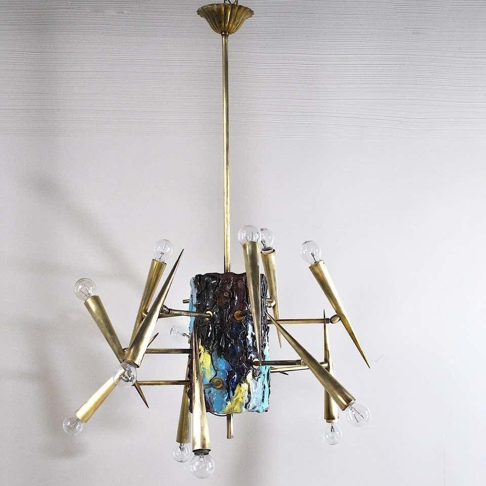 photo for sale Leonardi Leoncillo Italian Chandelier, 1950s For Lumi
