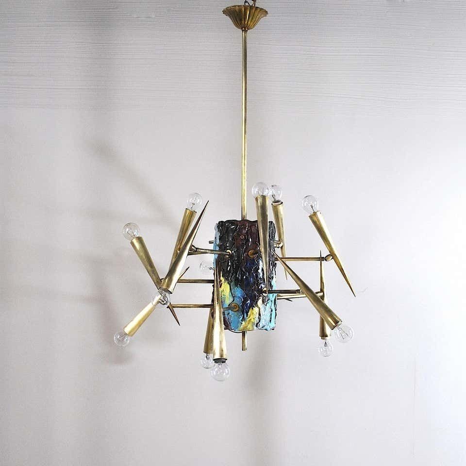 Lighting Leonardi Leoncillo Italian Chandelier, 1950s For Lumi photo