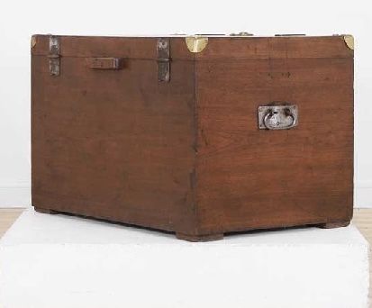 Victorian Teak Military Chest With ‘V R’ Brass Insignia photo for sale