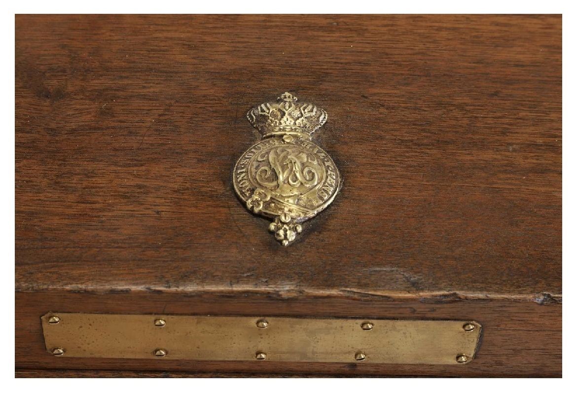Victorian Teak Military Chest With ‘V R’ Brass Insignia photo vintage