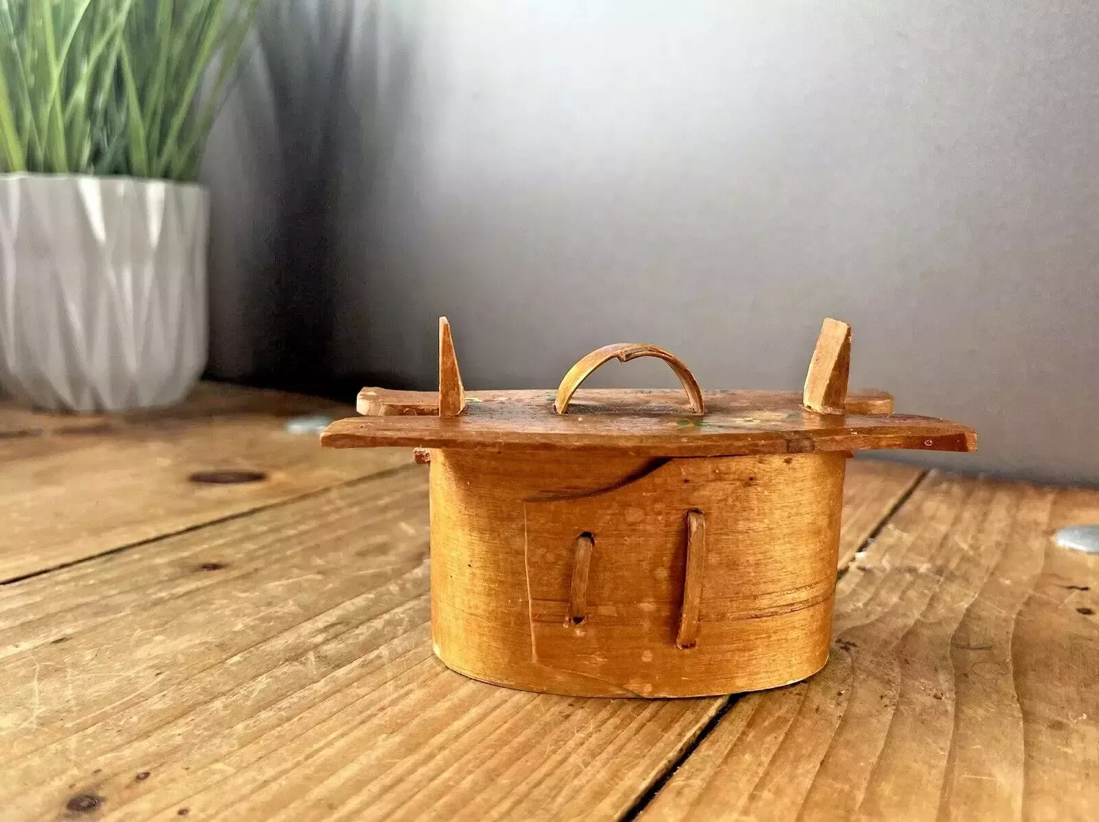 photo furniture Mini Antique Swedish Svepask Tine Bentwood Folk Art Painted Box Scandi Kitchen