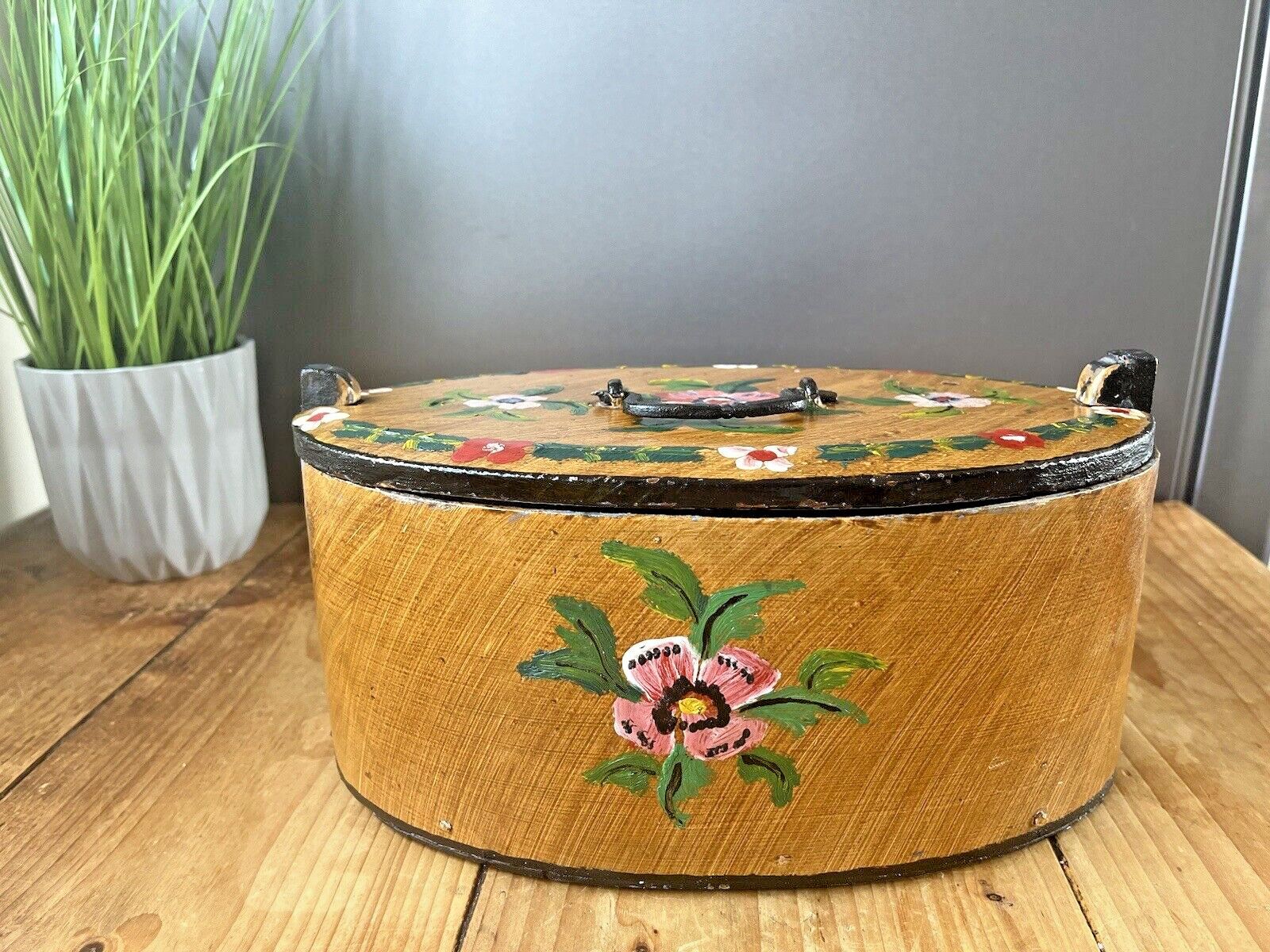 Large Antique Swedish Svepask Tine Bentwood Folk Art Painted Box Scandi Kitchen photo 220.0