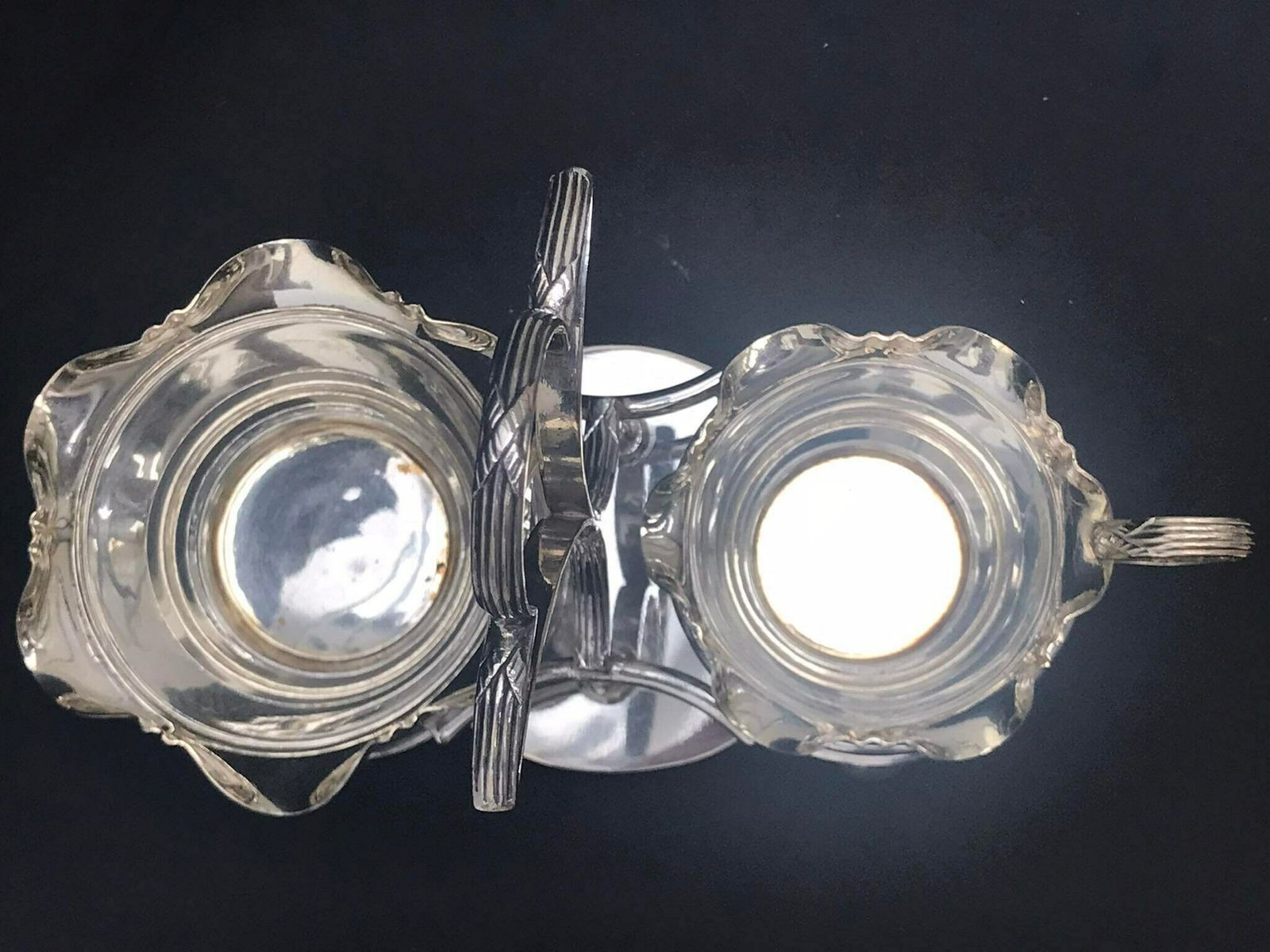 Victoriaans Melkkannetje, Roomkannetje En Suikerpot Op Standaard, Verzilverd, Door Yeoman – Ontbijtset Met Jamschaal, Engels Theetafeldecor photo vintage