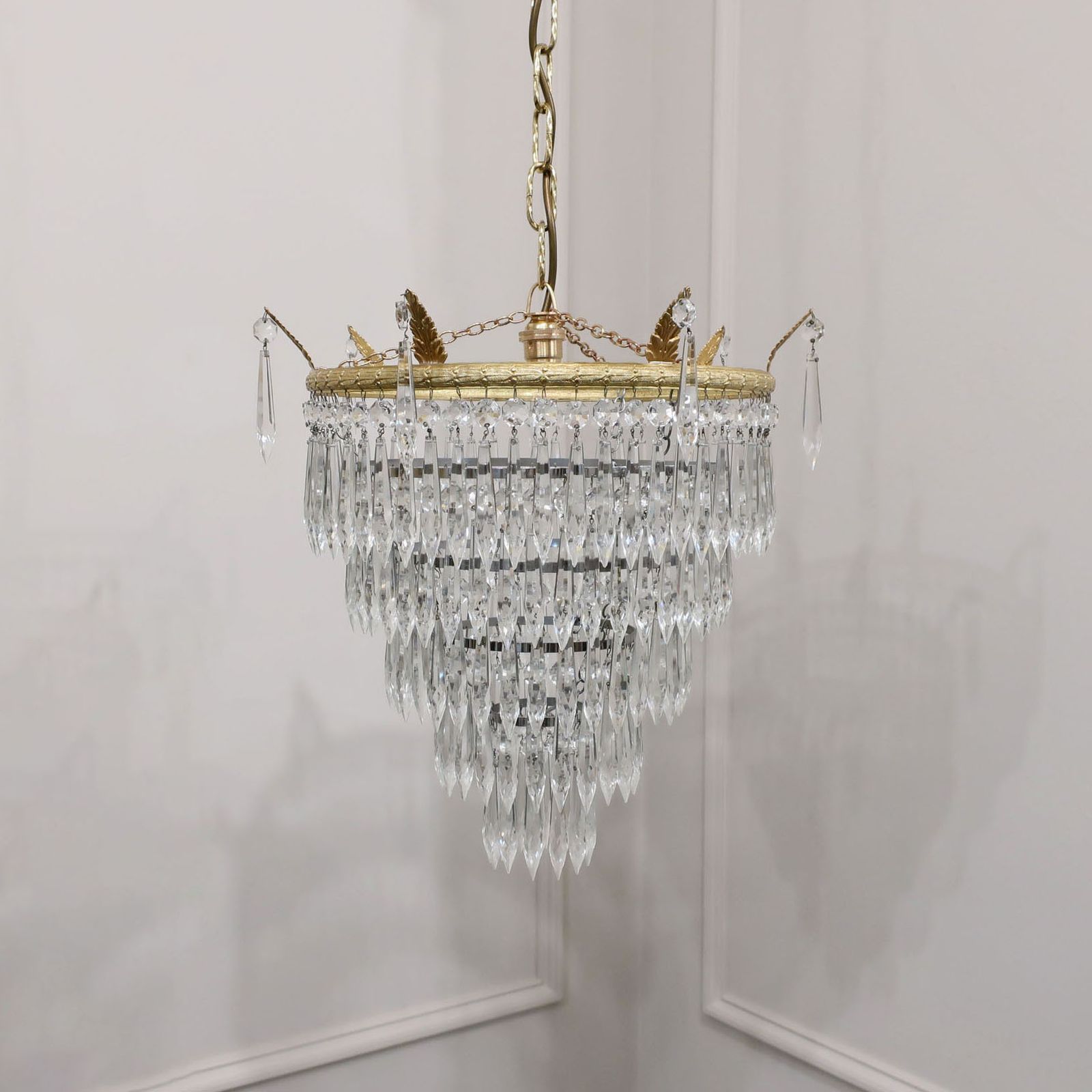 Italian Art Deco Five Tier Crystal Glass Chandelier