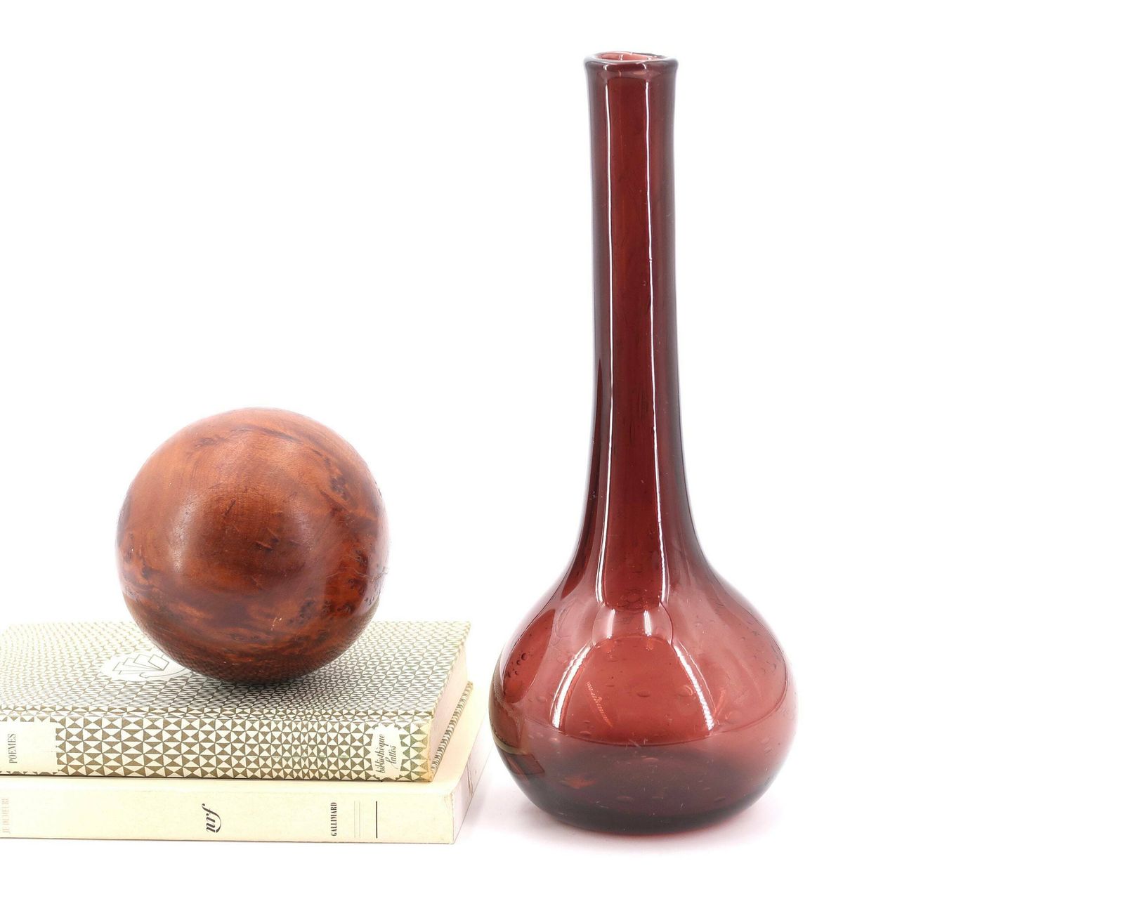 French Burgundy Glass Vase From Biot, 1970s / Provence, Costa Riviera, France, Minimalist