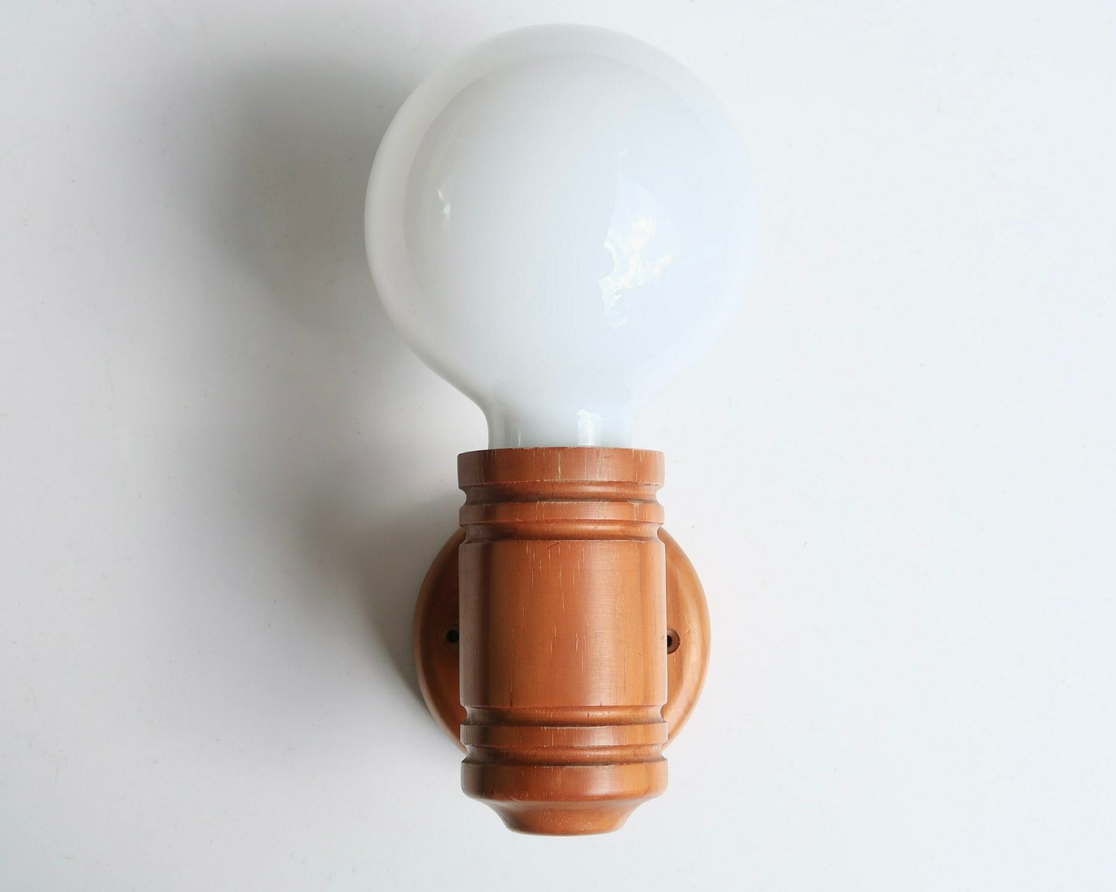 Wall Sconce, Pin Wood Base And White Glass Globe, 1970s / Turned Wood, Light, Lighting, Bathroom, Entryway, Boho Chic, Rustic, Farmhouse photo furniture