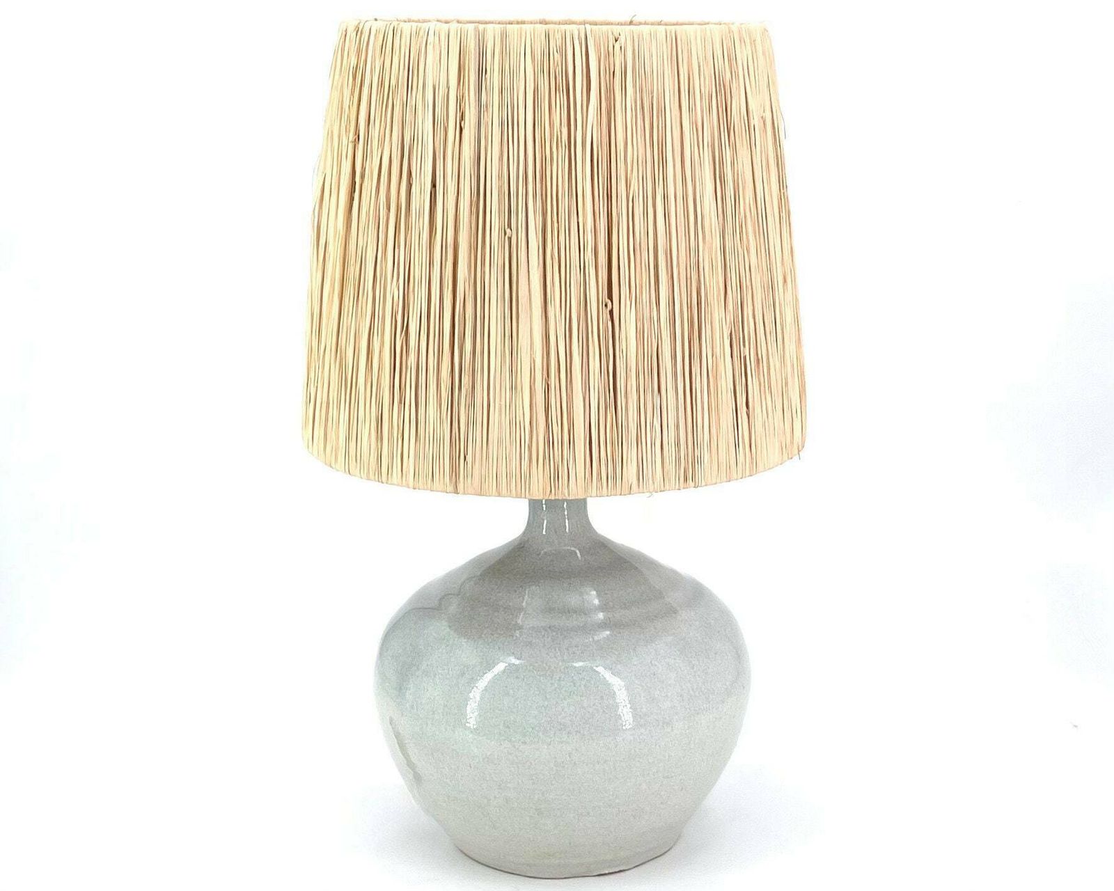 French Grey Ceramic Table Lamp With Raffia Shade, 1960s / Potter, Grey, Boho Chic, Folk, Country, Lighting, France