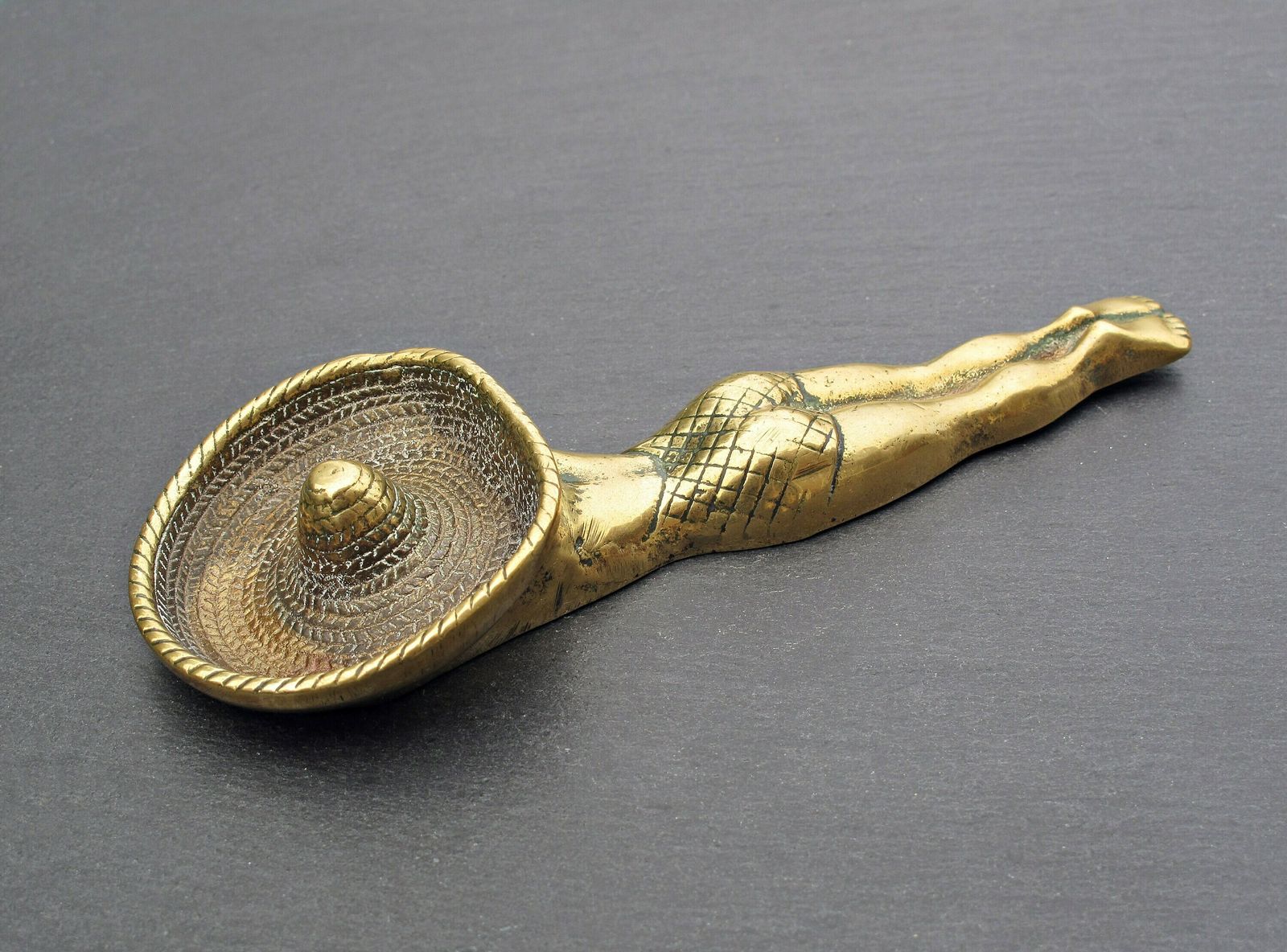 Brass Sunbathing Lady Ashtray   Sunbathing Lady With Sombrero Ashtray photo vintage