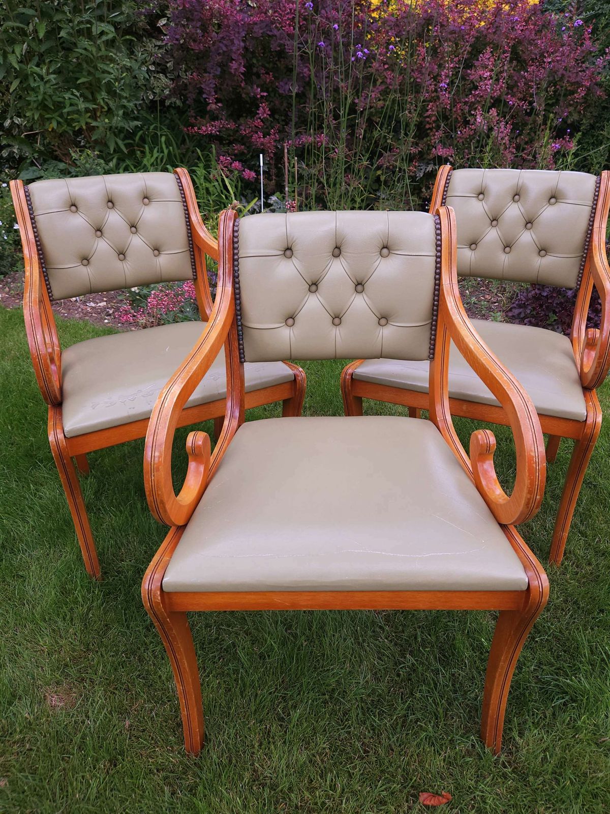 photo for sale Trio Of Chesterfield Desk Chairs In Pale Olive Green Leather