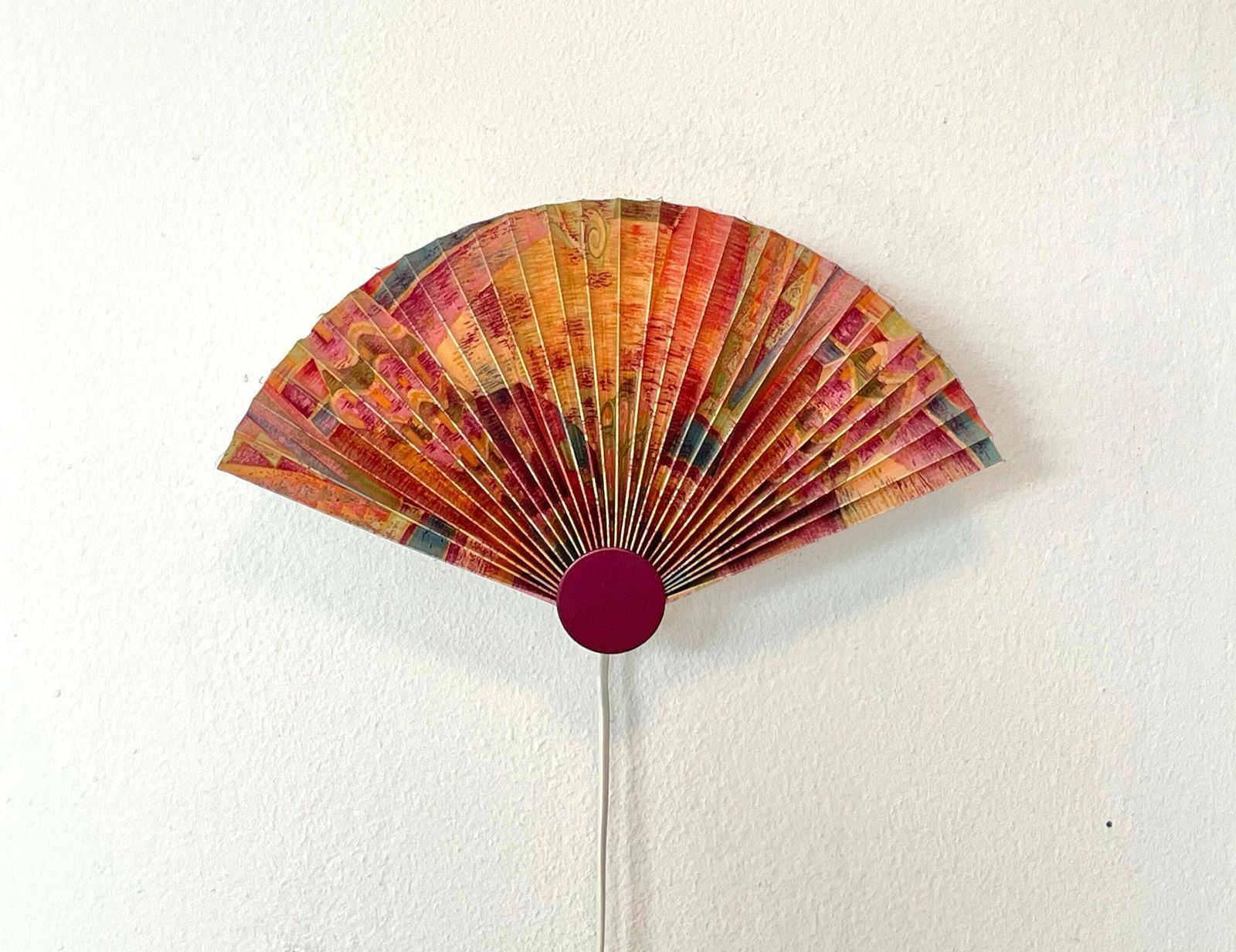 Danish Modernist Mid Century Wall Lamp With Pleated Fan Shade In Beautiful Pattern And A Dark Bordeaux Dot Detail   Design From Lyskær photo vintage