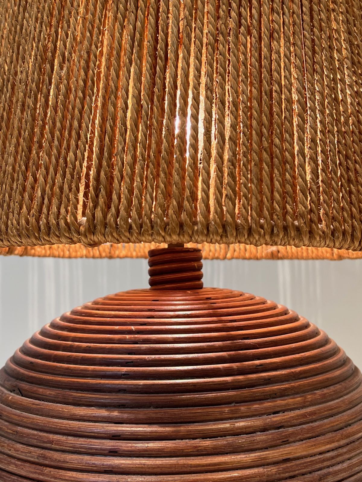 Round Rattan Lamp With Rope Shade In The Style Of Adrien Adoux And Frida Minet. Circa 1970 photo buy