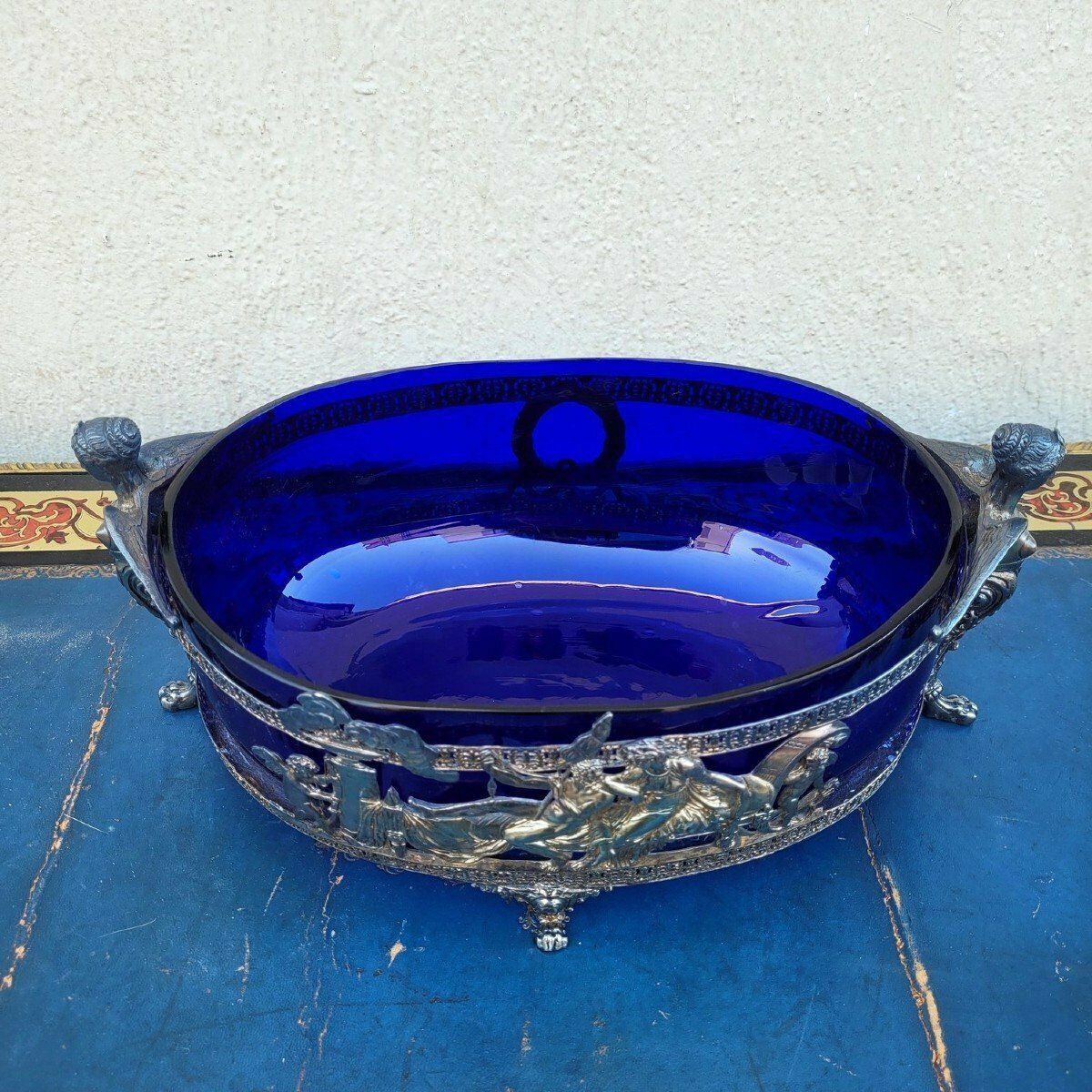 Hercules And Omphale, Glass And Silverplated Metal Bowl , Late 19th Early 20th Century photo for sale