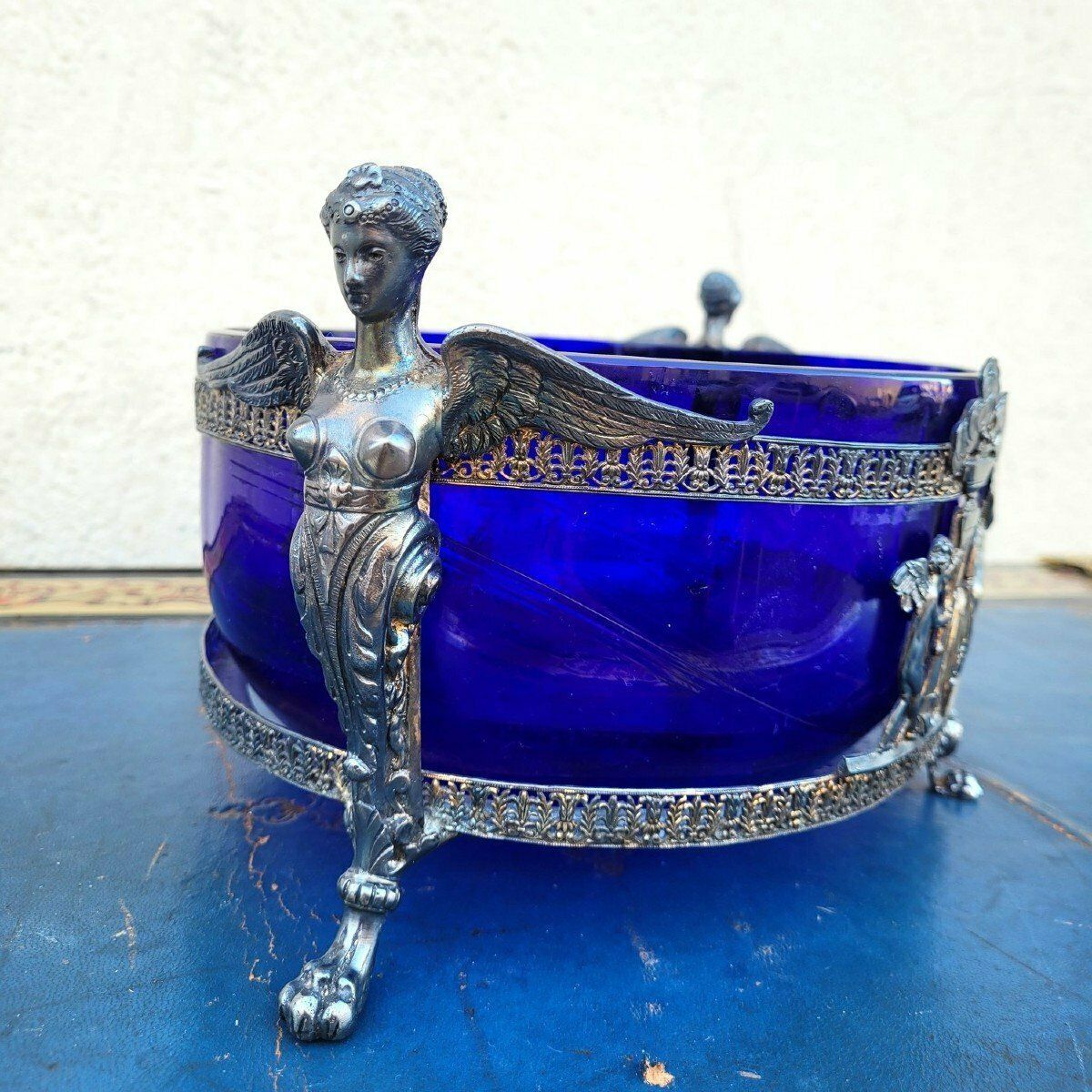 Hercules And Omphale, Glass And Silverplated Metal Bowl , Late 19th Early 20th Century photo 1350.0