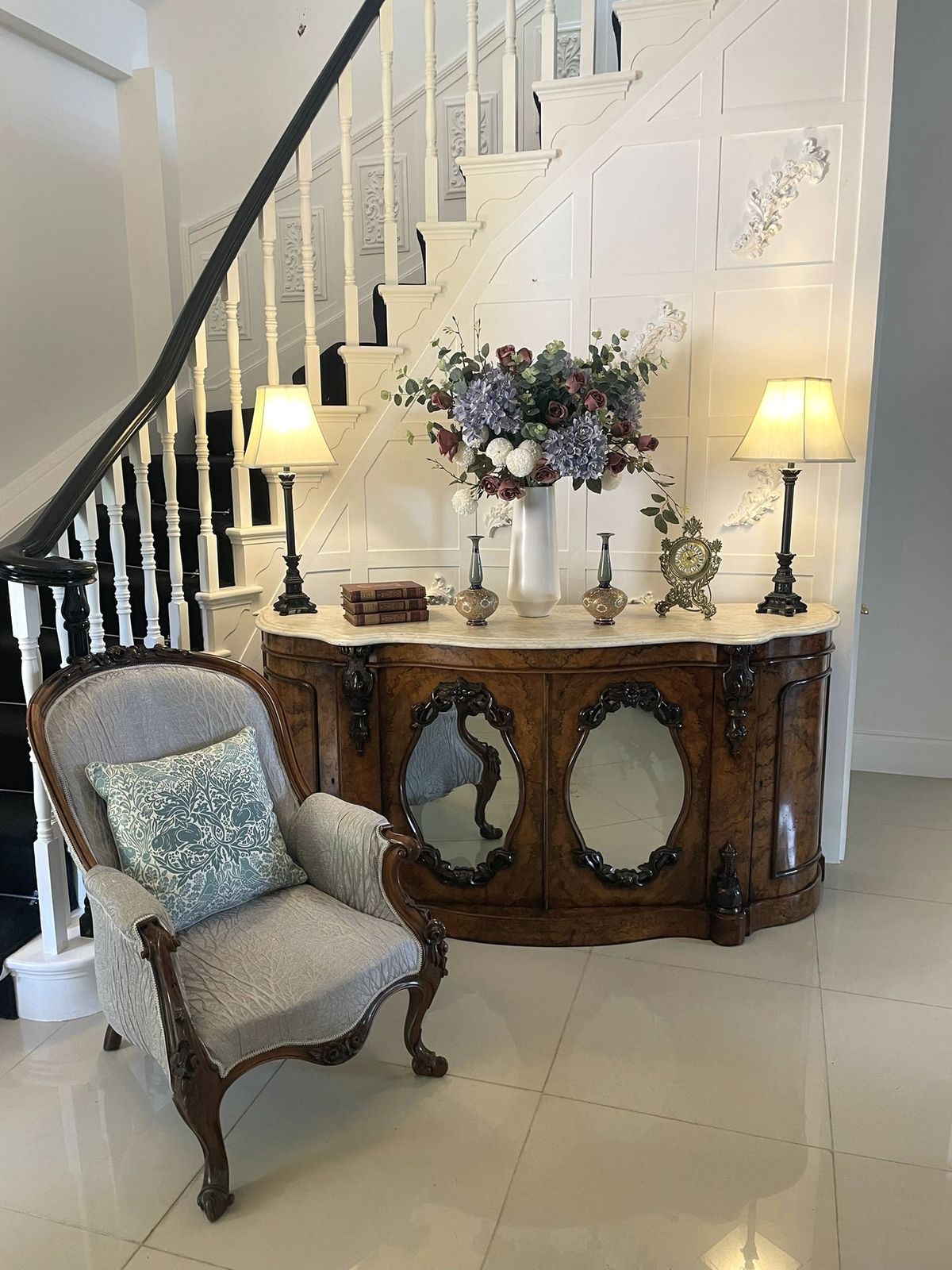 Outstanding Quality Antique 19th Century Burr Walnut Marble Top Credenza photo Furniture