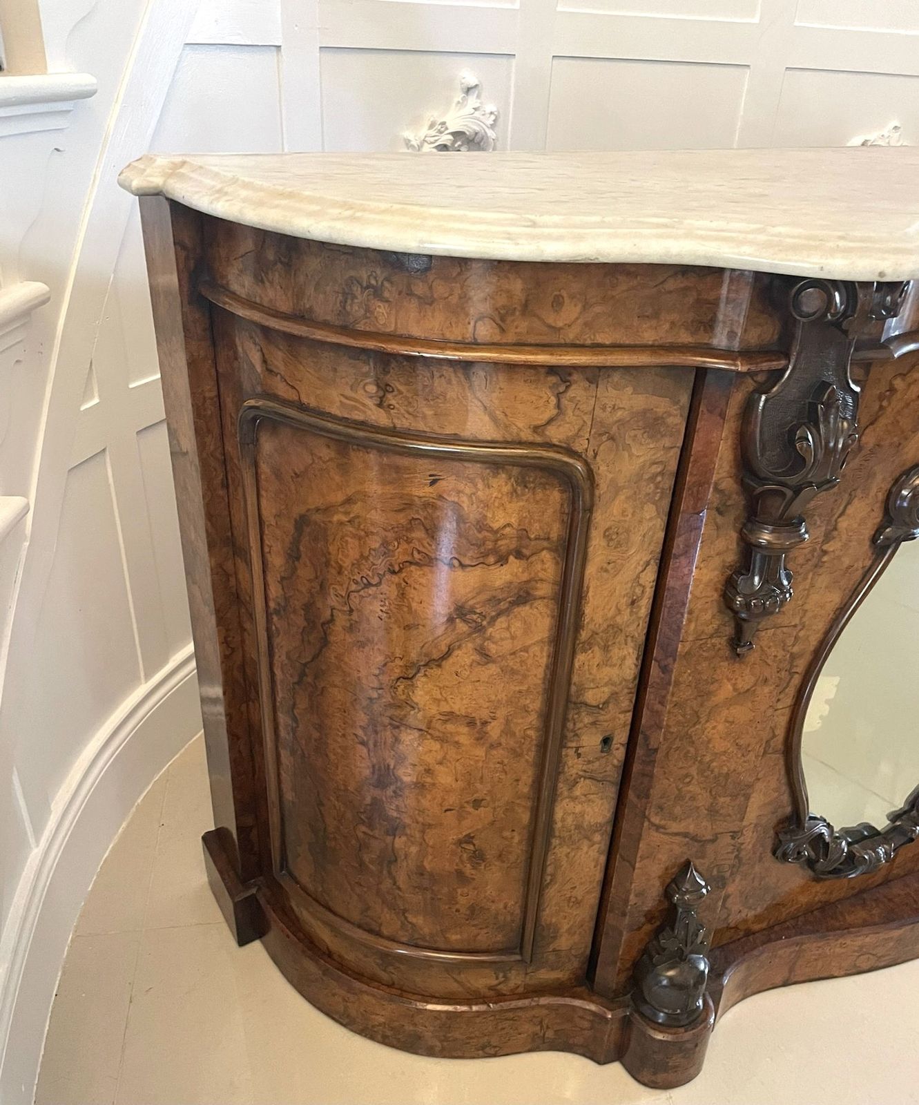 Outstanding Quality Antique 19th Century Burr Walnut Marble Top Credenza photo vintage
