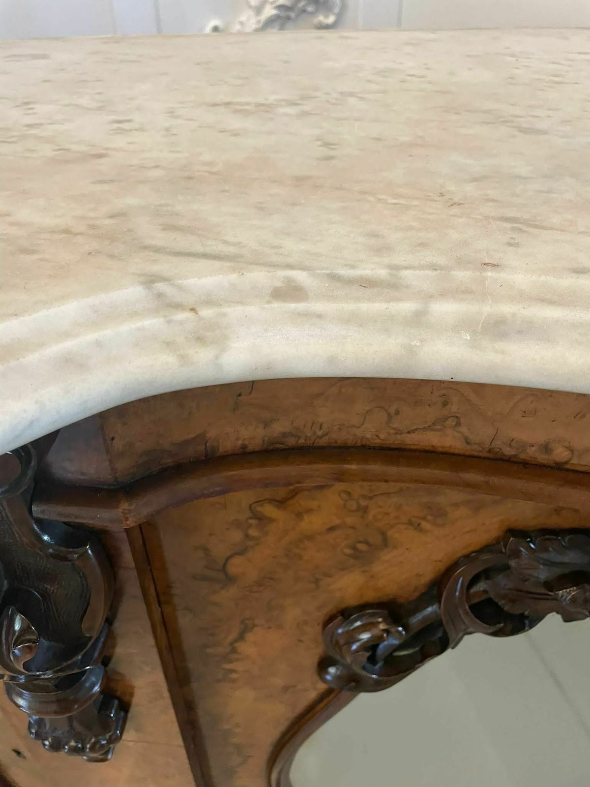 photo furniture Outstanding Quality Antique 19th Century Burr Walnut Marble Top Credenza