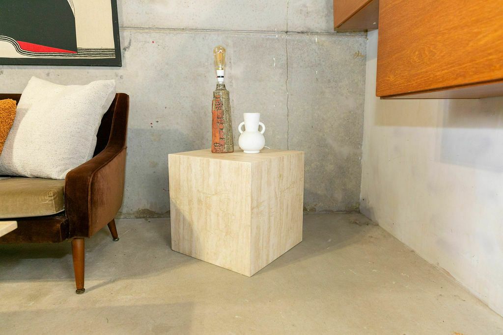 Travertine Large Solid Square Stone Coffee Table End Table photo for sale