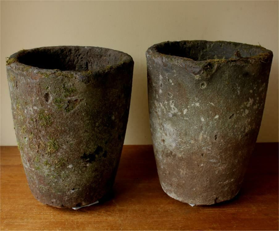 Two French Foundry Melting Pots. Lava Stone Smelting Crucibles. Planters.