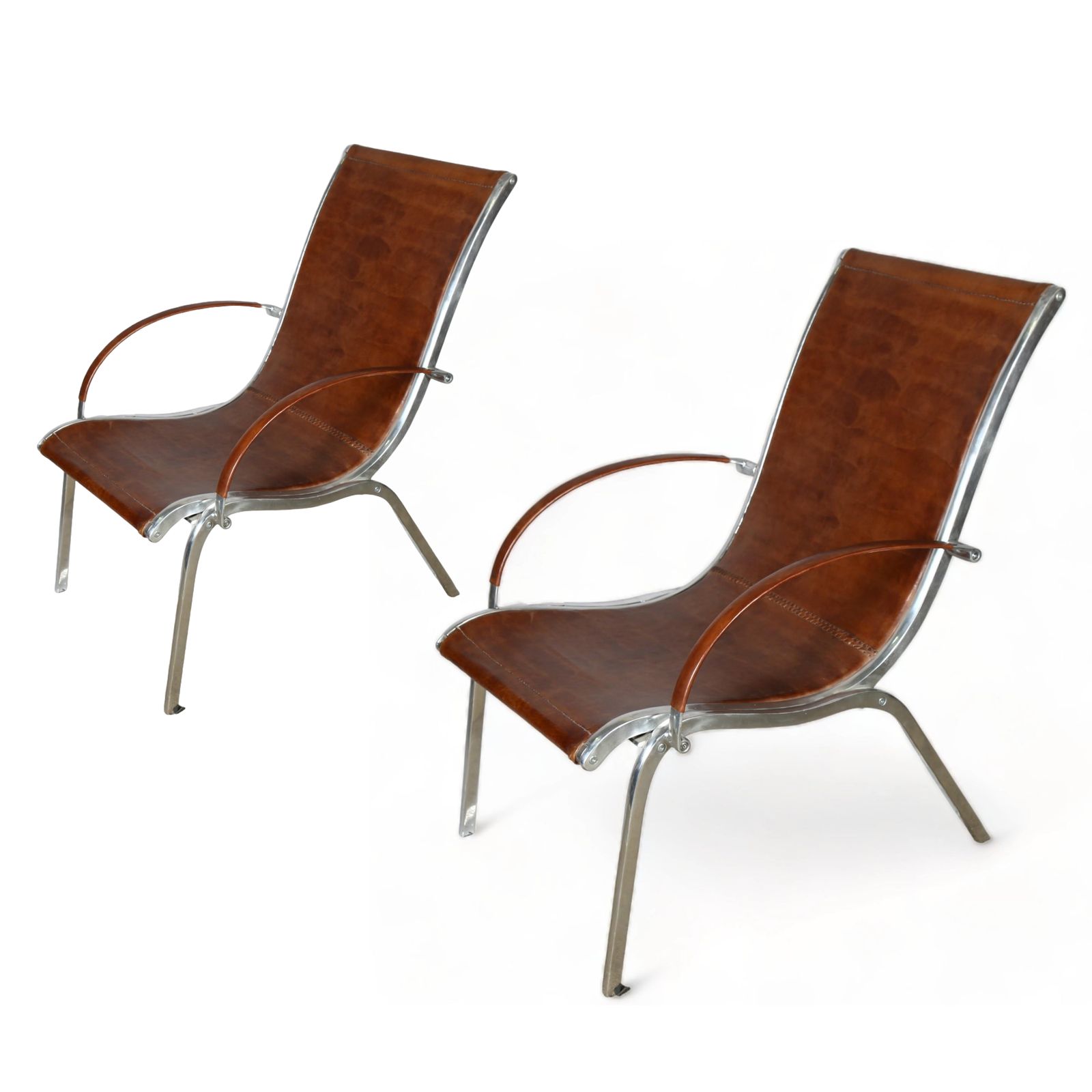 A Pair Of Midcentury Brown Leather Armchairs