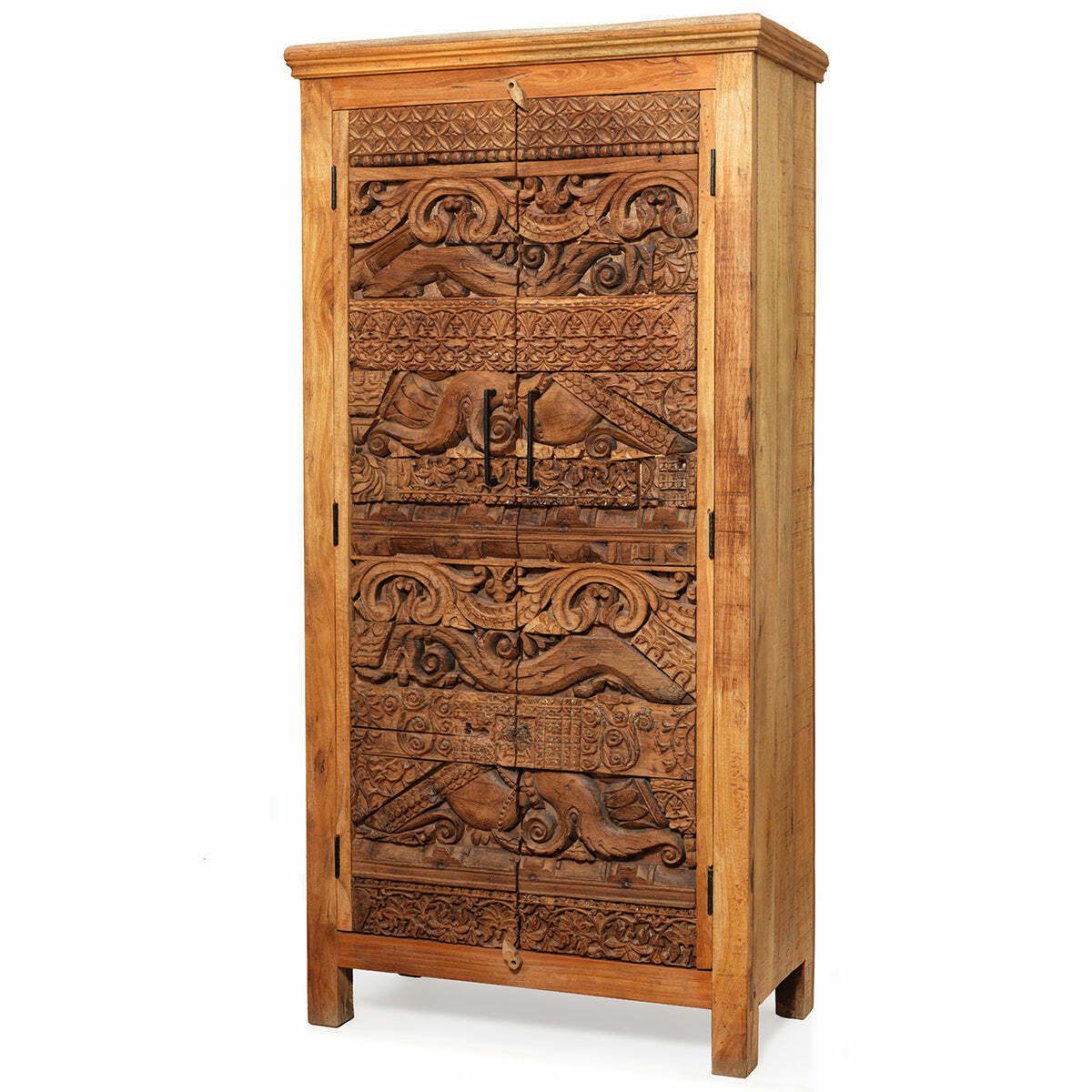 Mango Wood Cabinet With Vintage Carvings