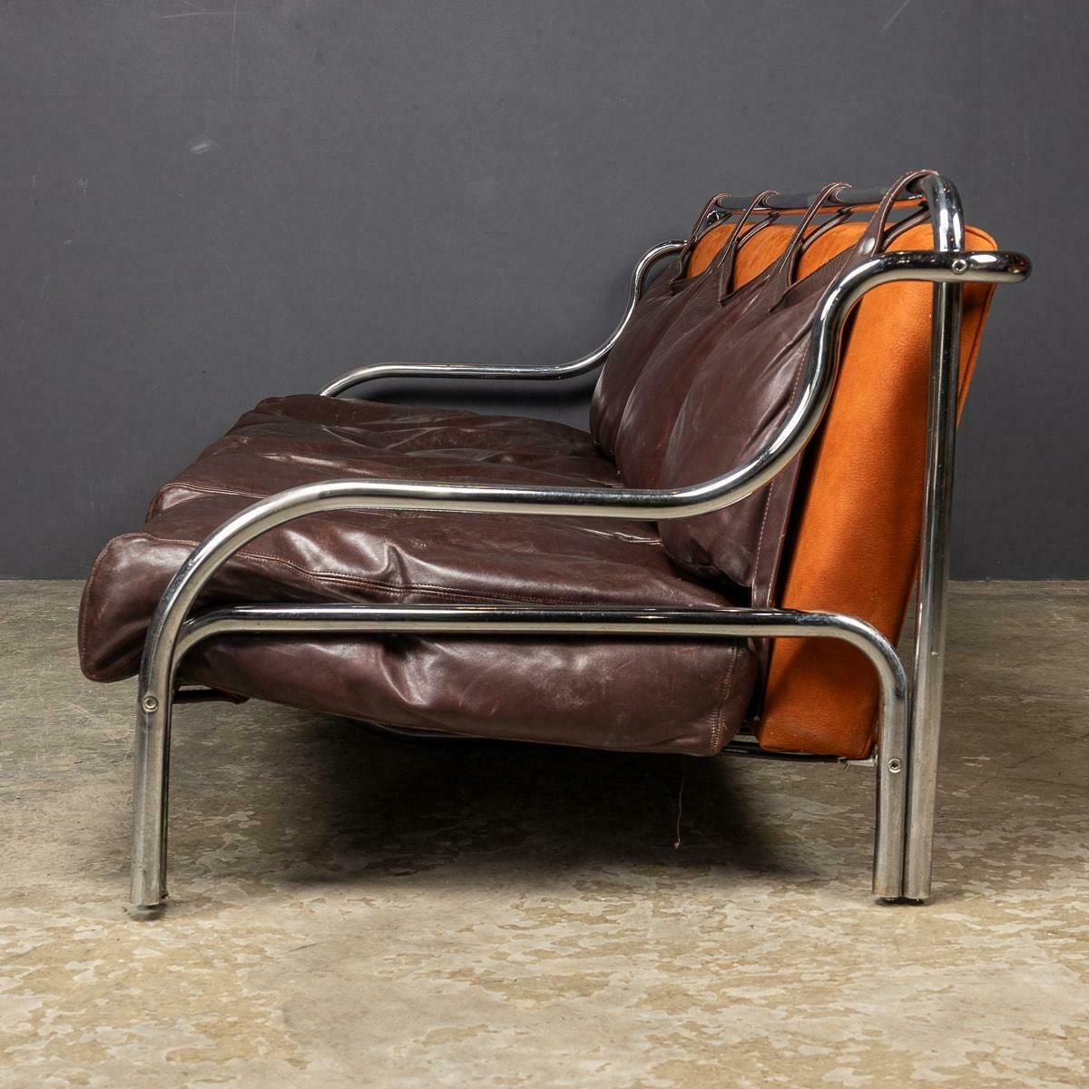 A 20th Century Italian Brown Leather Sofa By Gae Aulenti For Poltronova C.1962 photo for sale