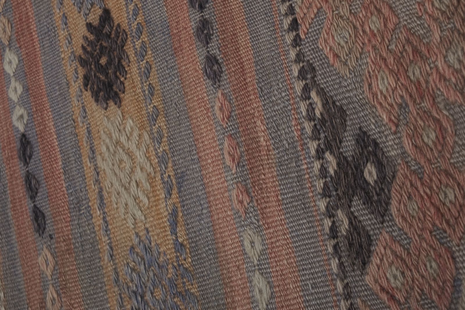 Vintage Beige Blue Caramel Striped Turkish Kilim Rug Runner photo vintage
