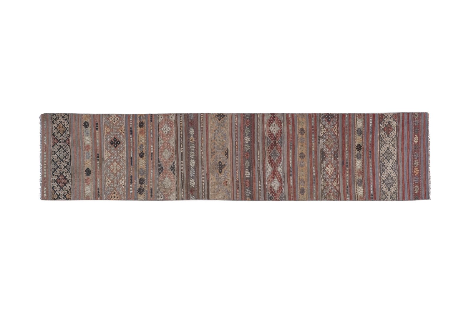 Textiles Vintage Beige Blue Caramel Striped Turkish Kilim Rug Runner photo