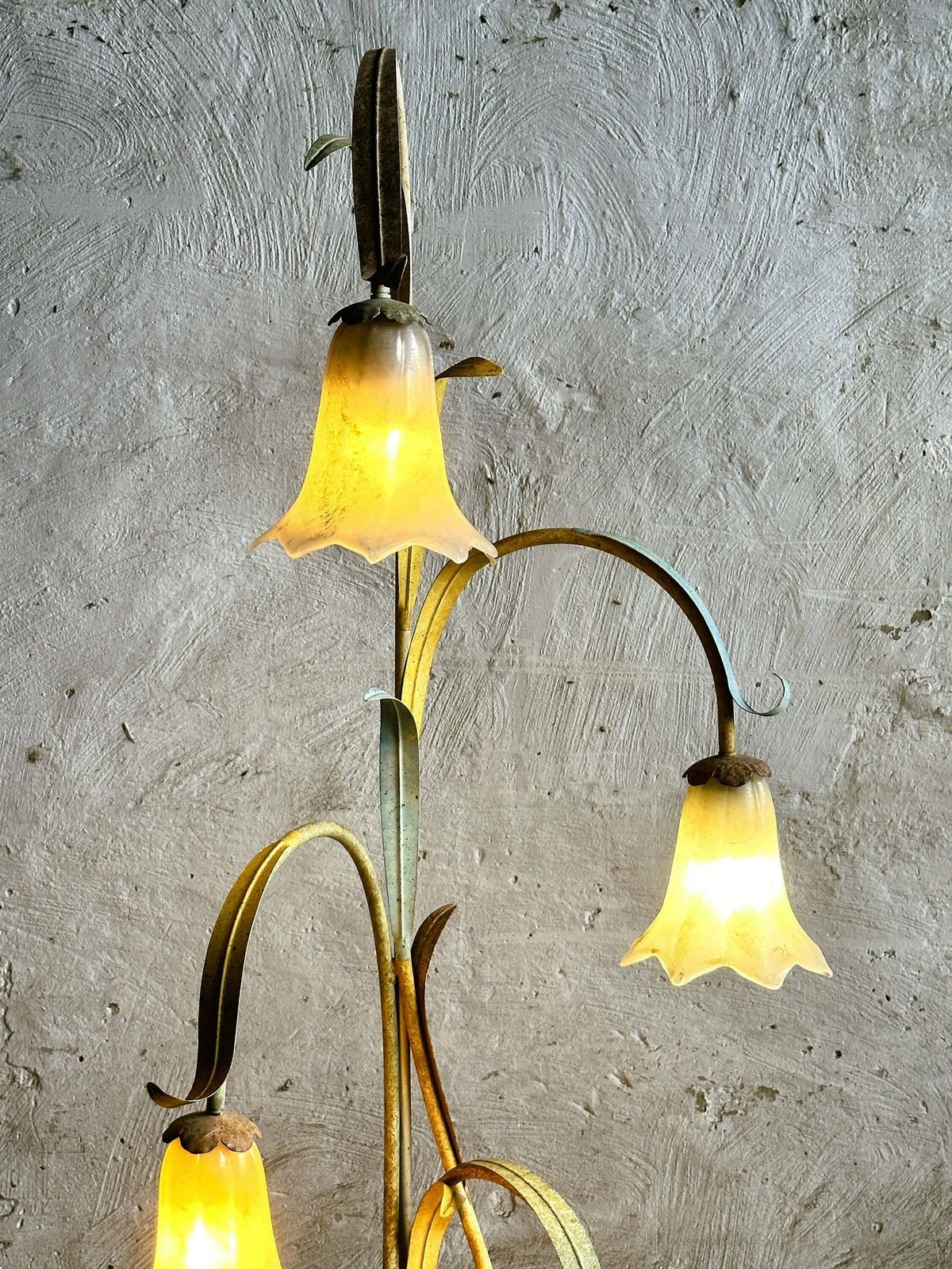 Mid Century Elegant Tole Ware Floral Floor Lamp With Glass Pendants, France 1980s. photo buy