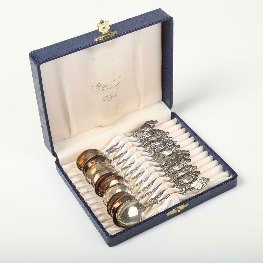 Exclusive Tea Coffee Spoons, 12 Pcs. Sterling Silver & Box, Model Olga photo 1100.0