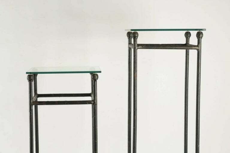 Two Consoles In Wrought Iron Under Glass In An Industrial Style 20th Century photo for sale