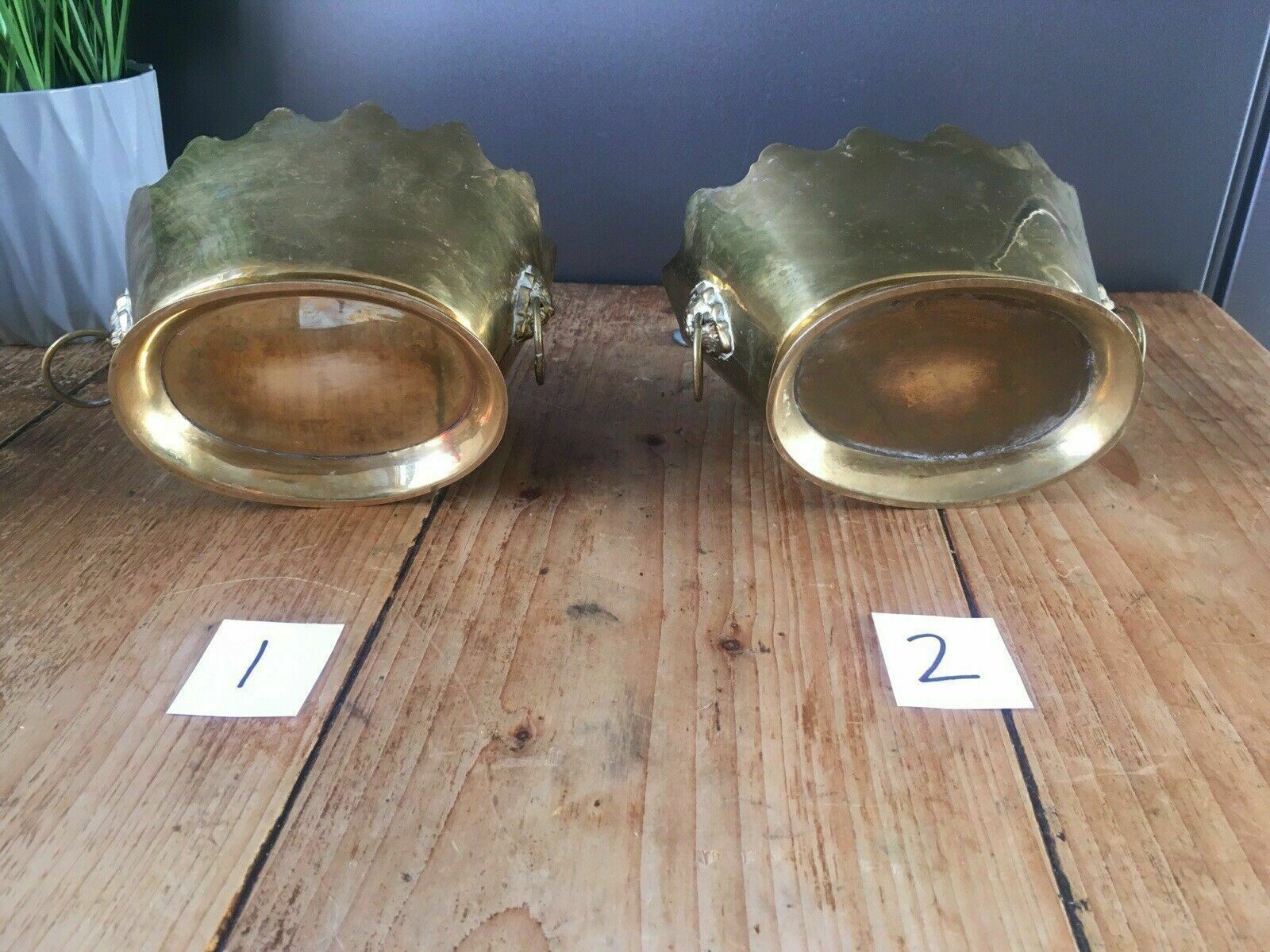 photo furniture 1 Vintage Brass Castellated Lions Head Flower Cachepot Planter Plant Pot Antique