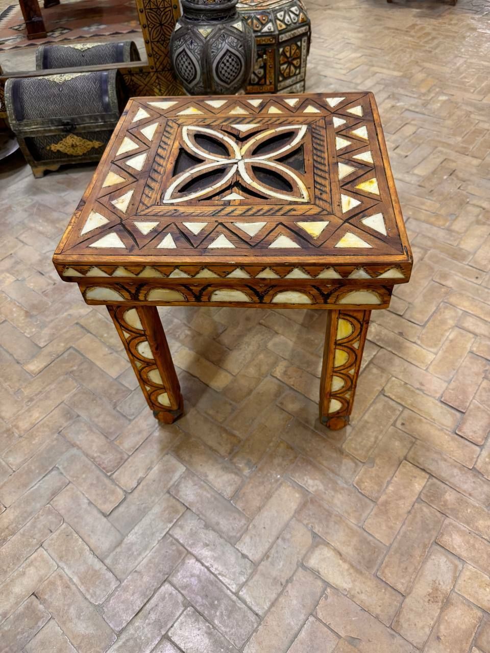 High End Vintage Camel Bone Inlay Moroccan Wooden Table For Living Room Bedroom photo 450.0