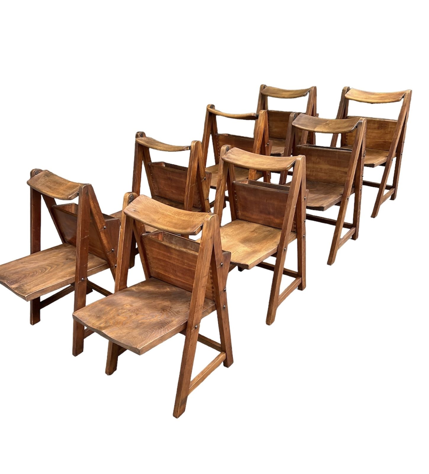 Stunning Arts & Crafts  Chapel  Chairs Matching Set Of 8 With Rear Bible Holder