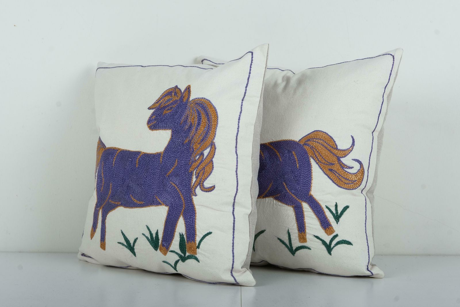 Suzani Horse Pictorial Pillow Cover   A Pair photo for sale