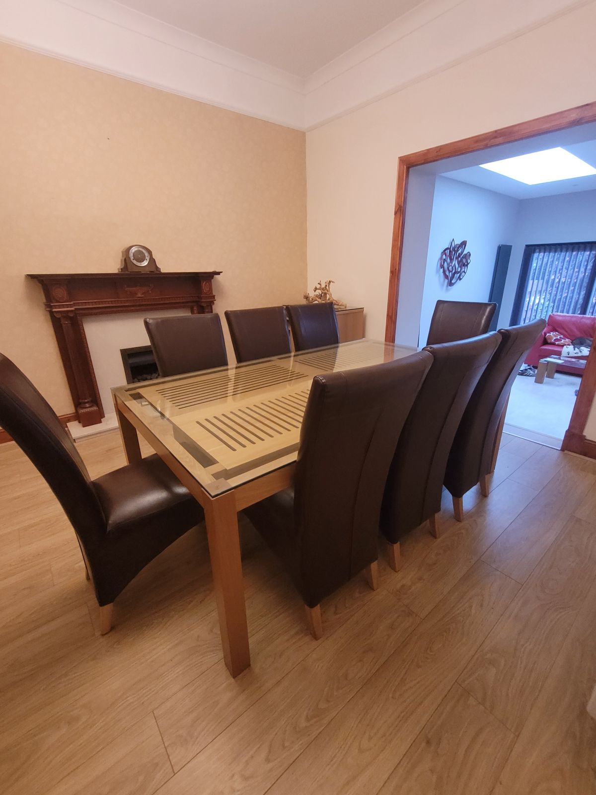 Custom Made Oak And Glass Dining Table And Chairs