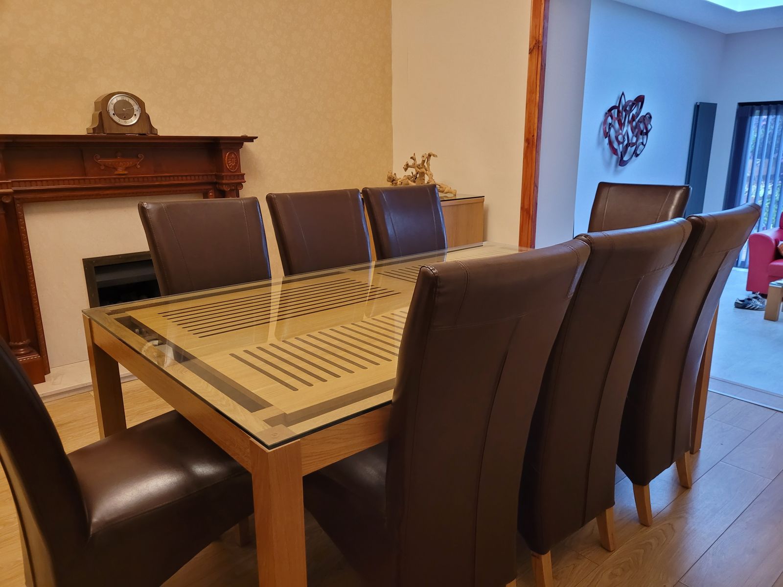 Custom Made Oak And Glass Dining Table And Chairs photo 700.0