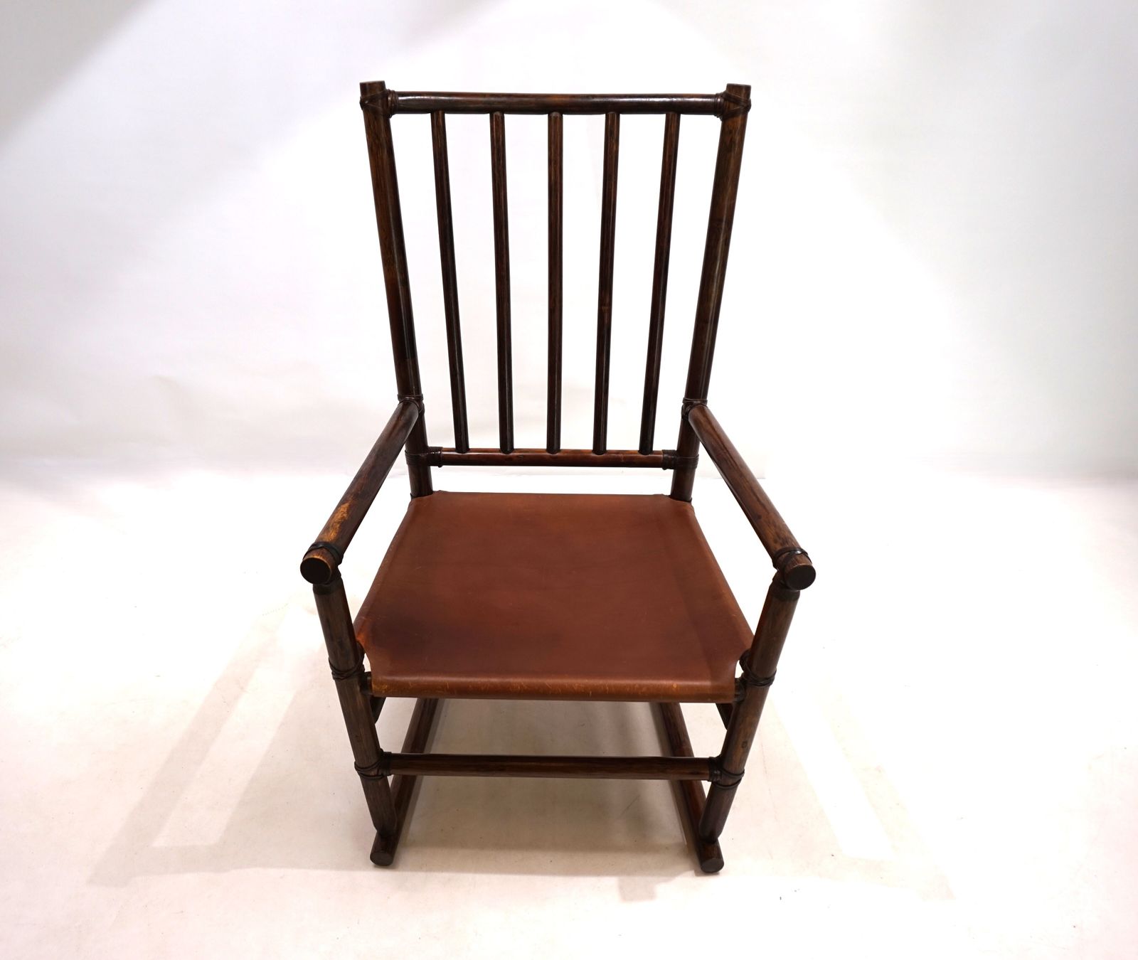 photo for sale Manou Rattan Armchair With Leather Seat, 1960