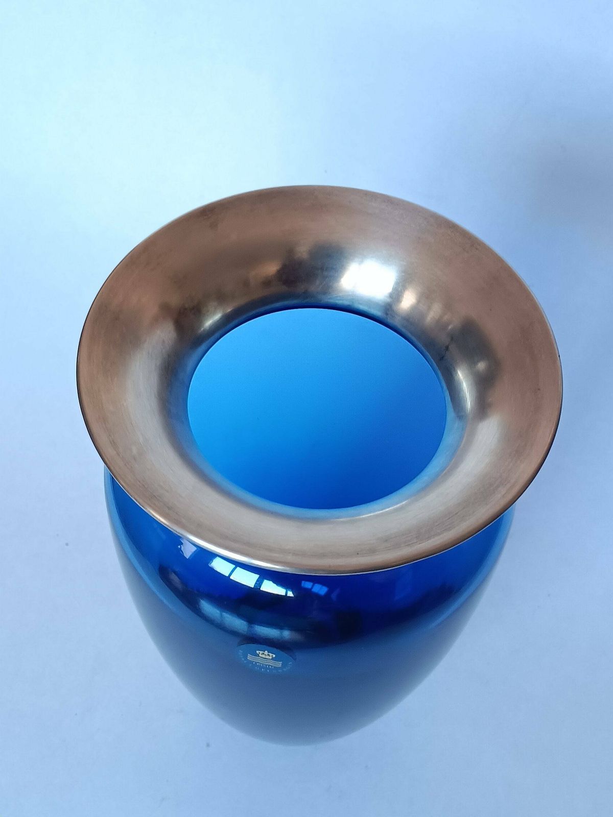 Royal Copenhagen Blue Cobalt Glass Crystal Vase 21cm photo for sale