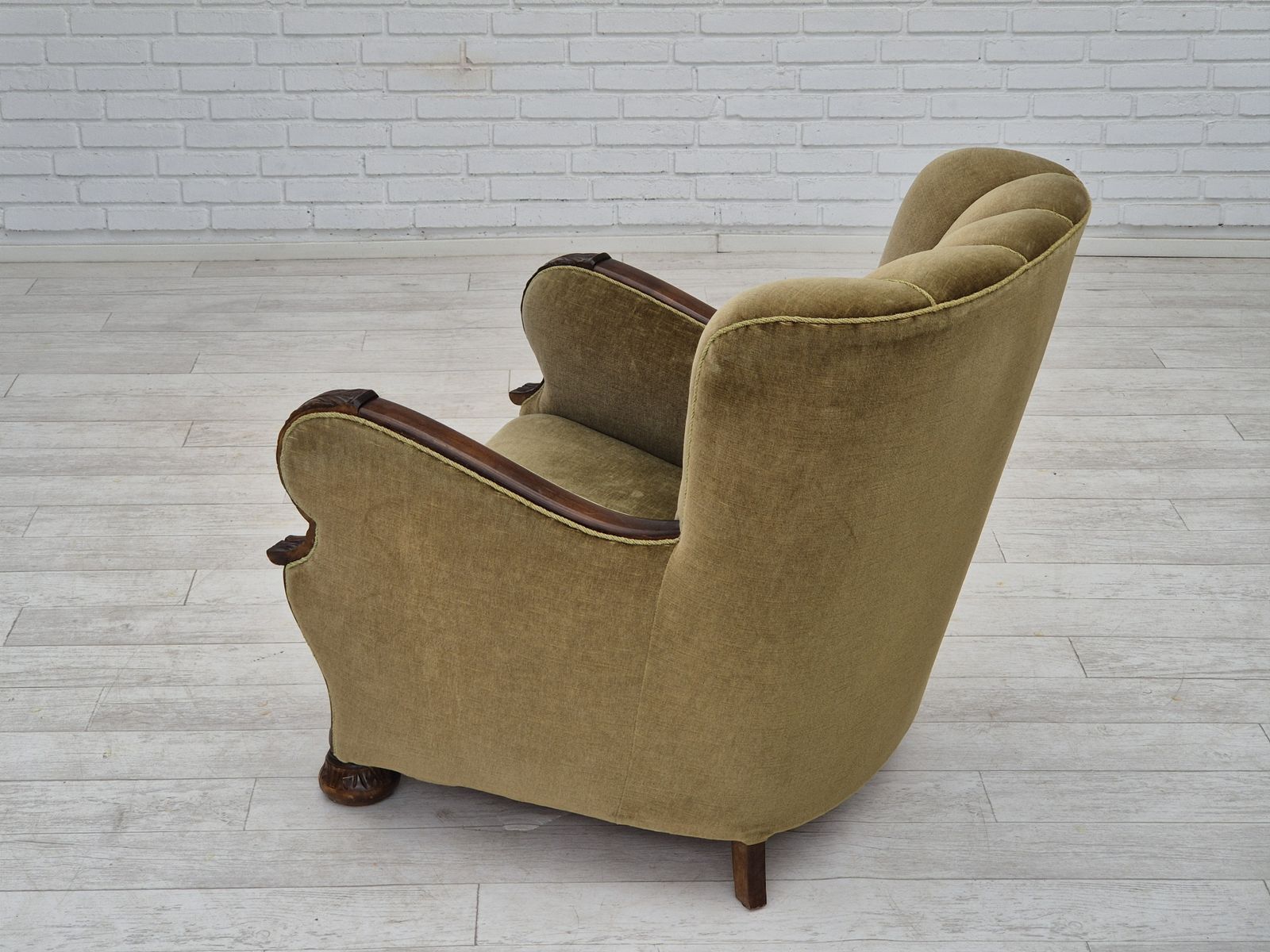1960s, Danish Vintage Armchair, Furniture Velour, Dark Beech Wood. photo furniture