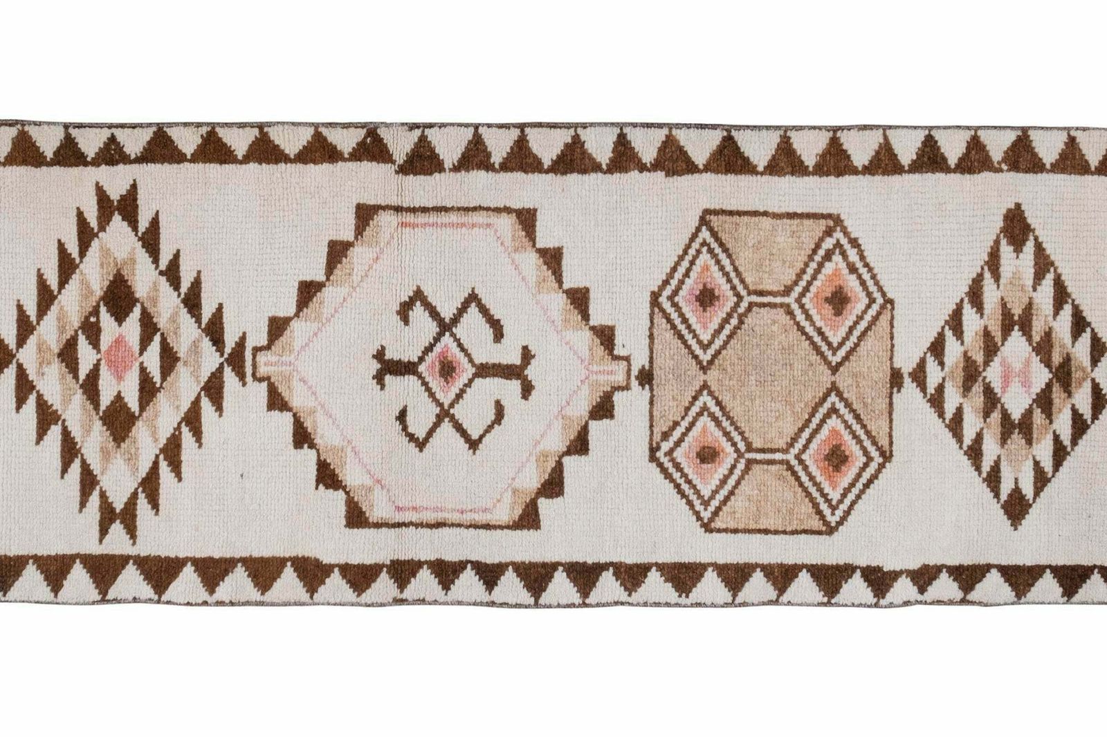 Vintage Cream Brown Herki Runner 2'8" X 12'4" photo Textiles