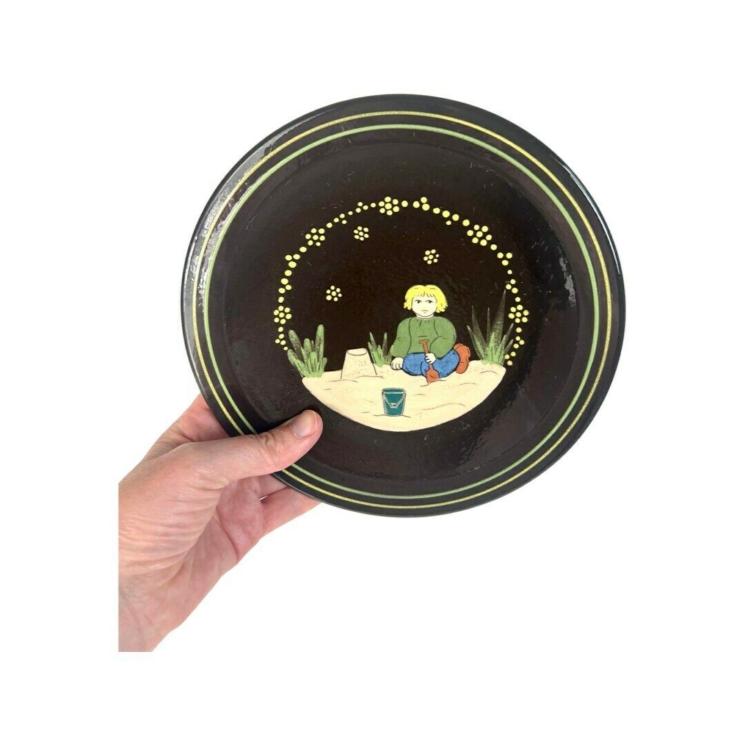 Swiss Pottery Wall Plate, Vintage Burkart Handarbeit, Gift For Her Idea  Dark Brown Mid Century Aesthetic   Grandpa Grandma Chic photo Art
