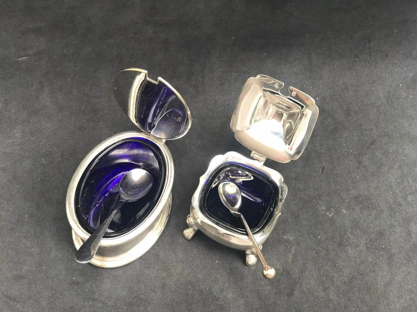 photo for sale Victorian Salt And Pepper Cellars With Lid And Glass Insert Condiment Set Gift For Couple Wedding Antique Gift English Silver Plated